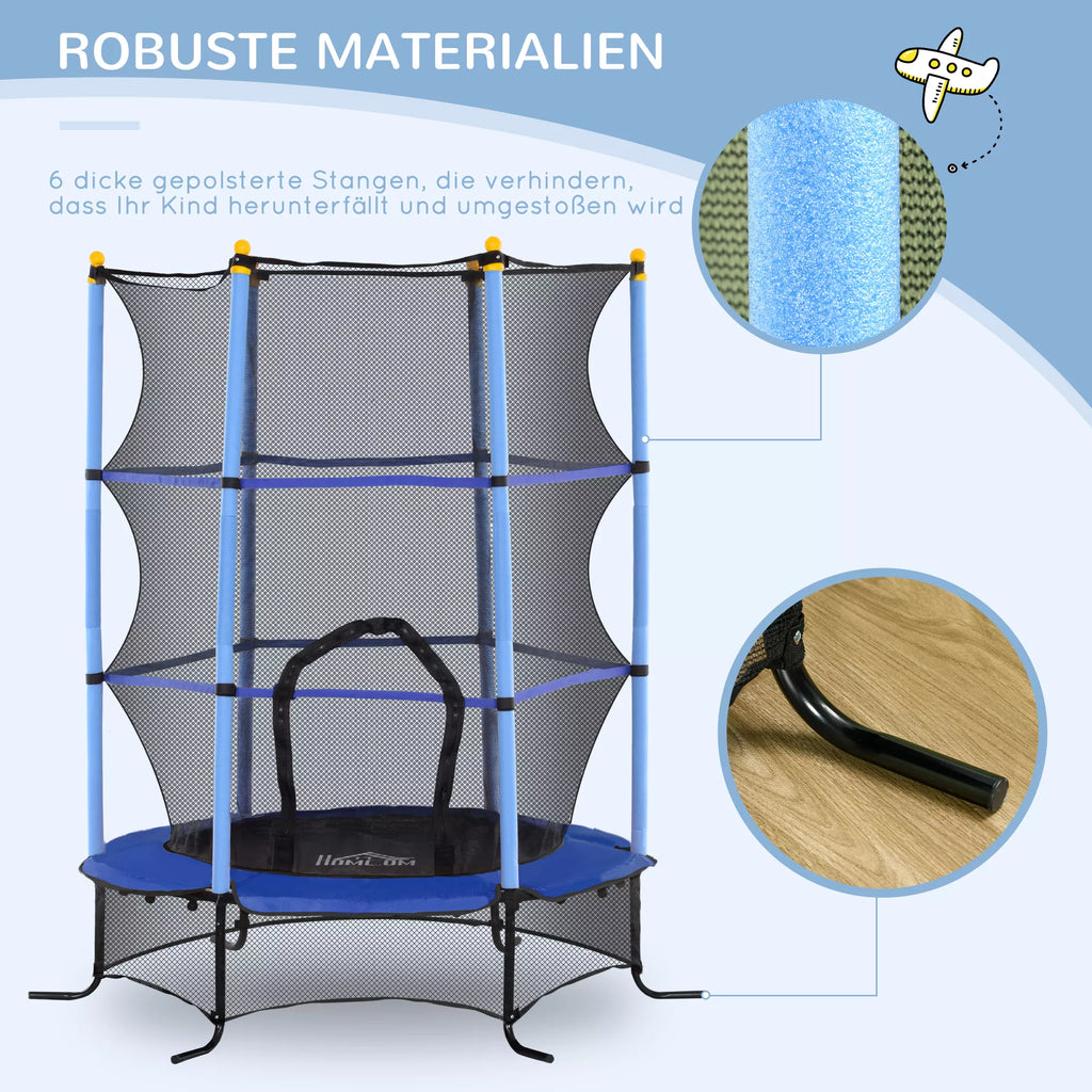 Trampolinas vaikams, Ø163 cm, su apsauginiu tinklu, vidaus ir lauko naudojimui, apkrova iki 50 kg, plienas, plastikas, mėlynas