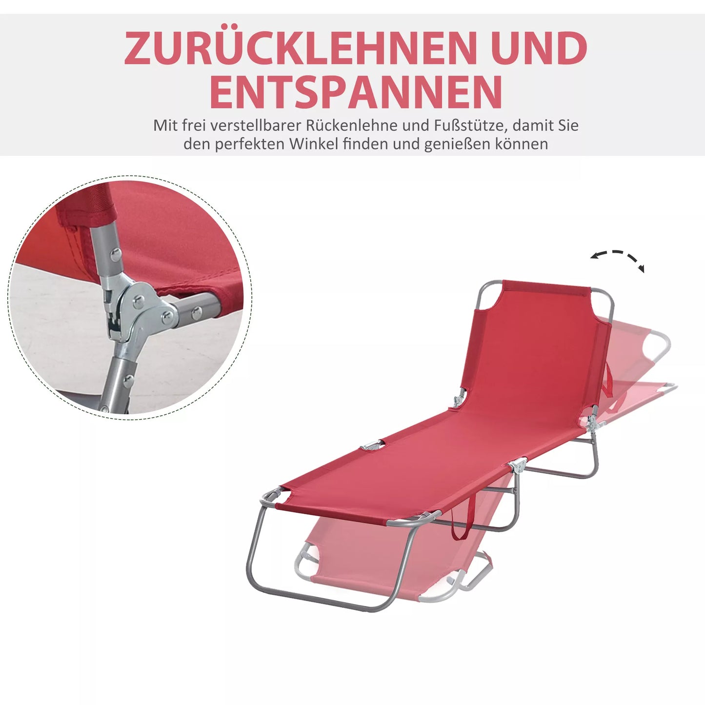 Skleidžiamas gultas, reguliuojamas atlošas, nerūdijančio metalo rėmas, 187 x 55 x 24, vyno raudonos spalvos