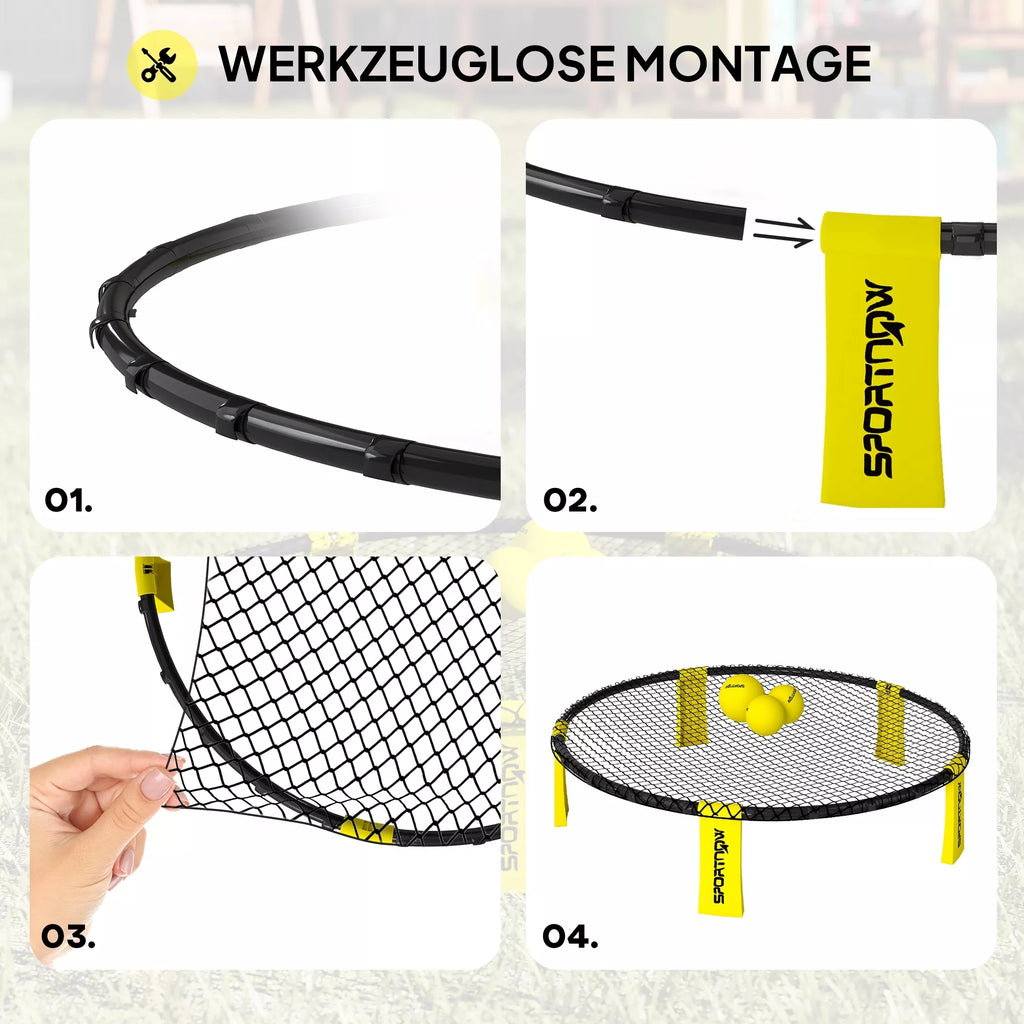 Roundnet komplektas su tinklu ir 3 kamuoliais, 92 cm, geltonas