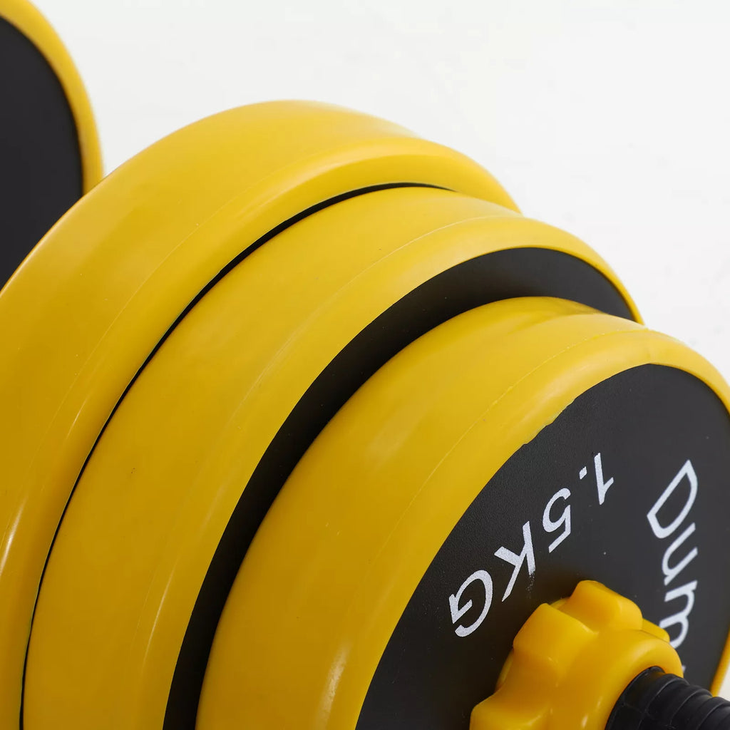 Hantelių ir štangos rinkinys, 25 kg, 3-in-1, geltonas ir juodas