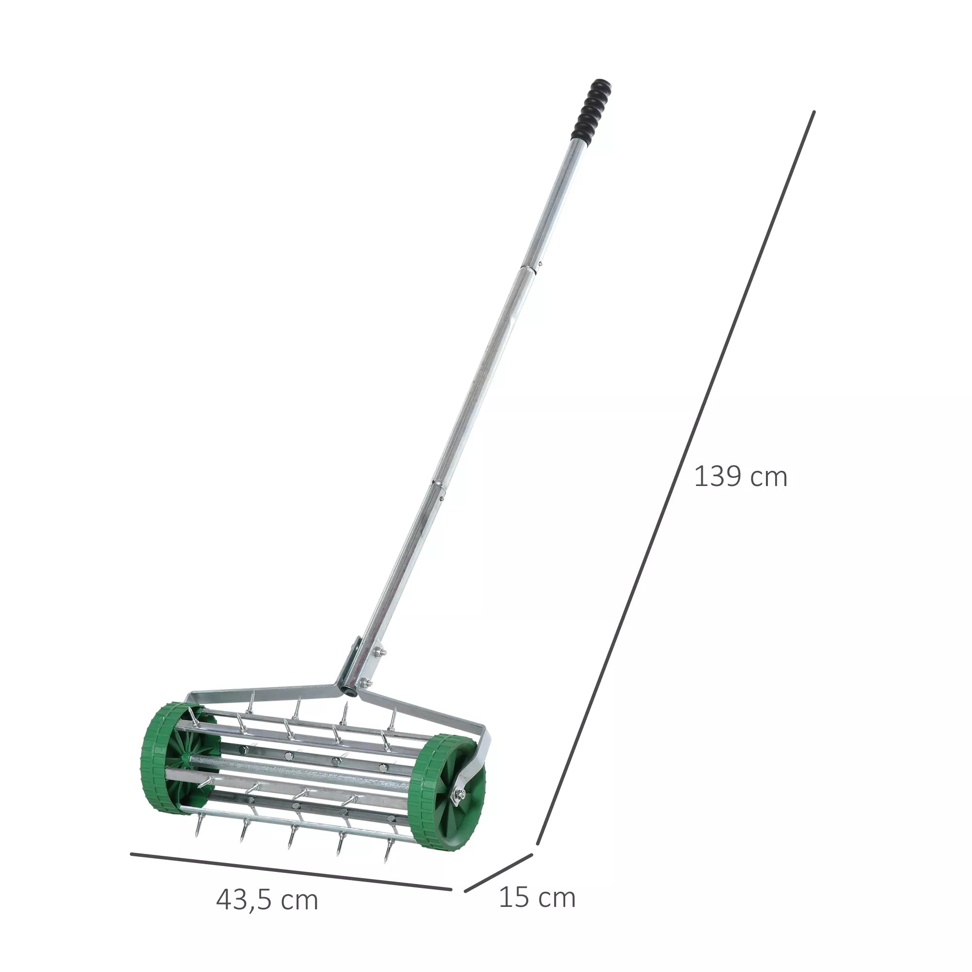 Vejapjovė Reguliuojamas rankenos ilgis Rankinis aeratorius Vejos vėdinimas Mėtymo volelis Vejos priežiūra Sodas Cinkuotas vamzdis Žalia+Sidabrinė 139 x 43,5 x 15 cm
