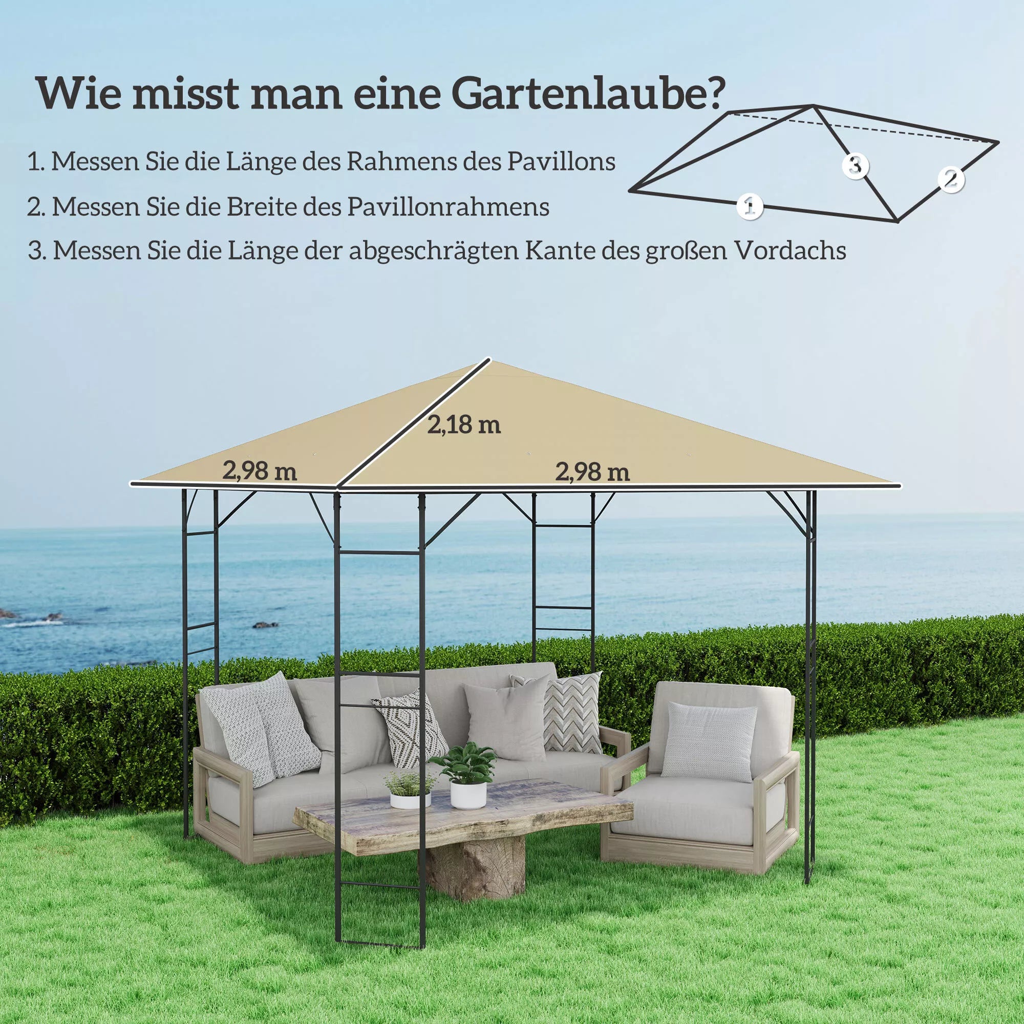 Pavilion 3 x 3 m vandeniui atsparus paviljono stogas UPF30+ Atsarginis apvalkalas iš Oksfordo audinio, 370 g/m², smėlio spalvos