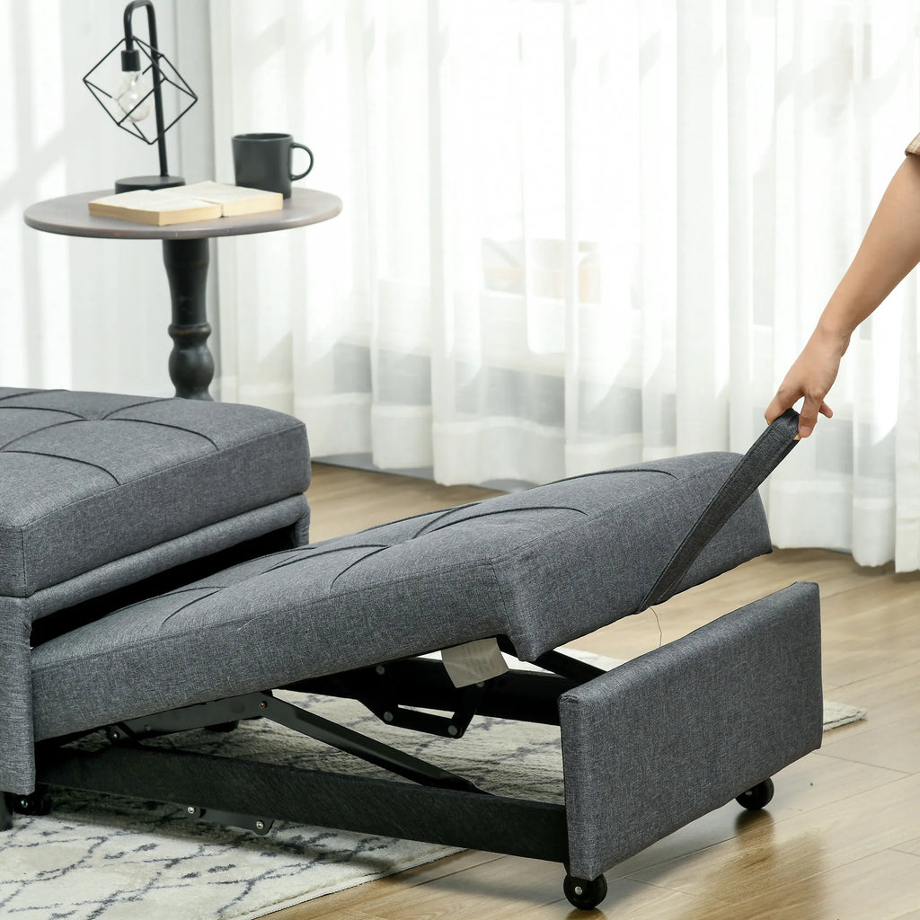 Patogus atlošiamasis fotelis-lova 3-in-1 fotelis, modernus, iki 150 kg, lininės išvaizdos, su pagalvėle, 65,5 x 104 x 81 cm, tamsiai pilkas