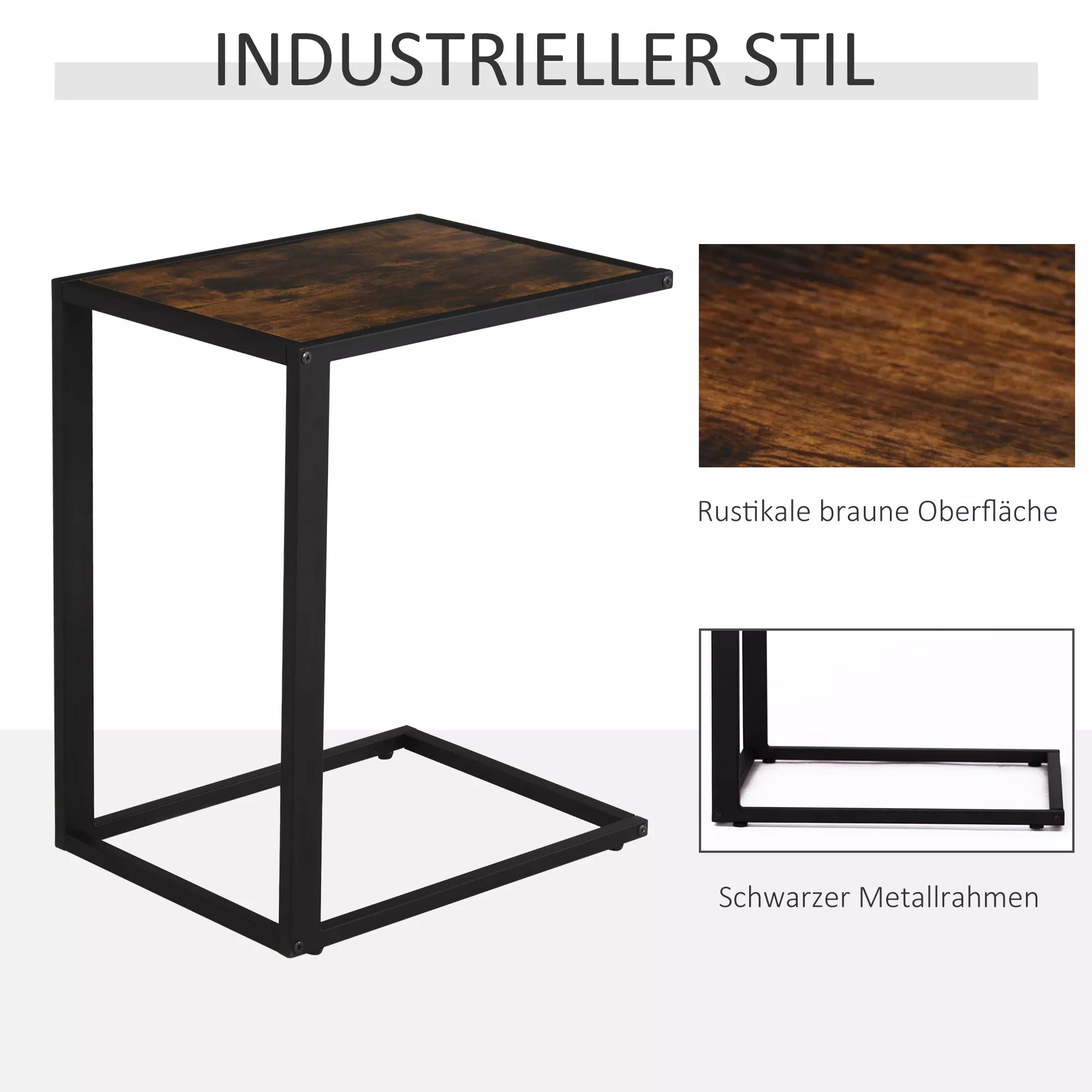 C formos staliukas su metaliniu rėmu, 40,6 x 50,8 x 64,2 cm, rudas ir juodas