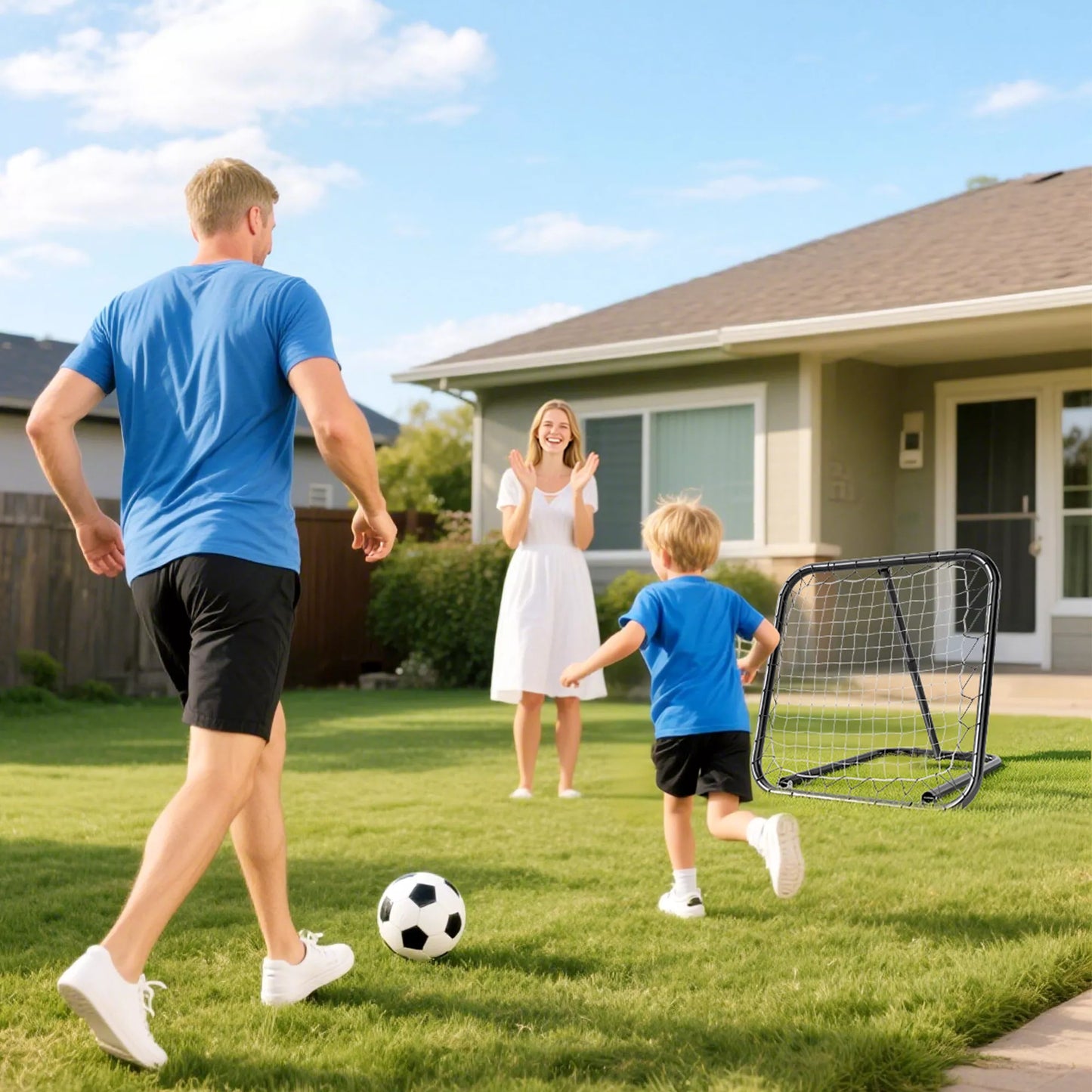 Futbolo atmušėjas, 78 x 84 cm atmušimo sienelė su kuoliukais, reguliuojama 5 pakopomis, nešiojama, "Kickback" vartai, futbolo vartai jaunimui, futbolo treniruočių priedas beisbolo treniruotėms, baltas