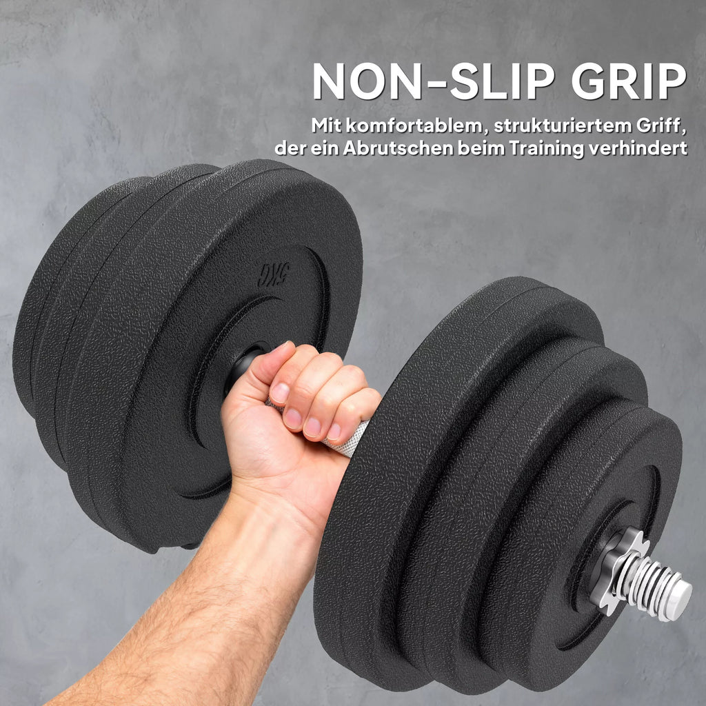Hantelių rinkinys 40 kg, 2 metalinės rankenos, 12 hantelių diskų, apsaugo grindis, juodas