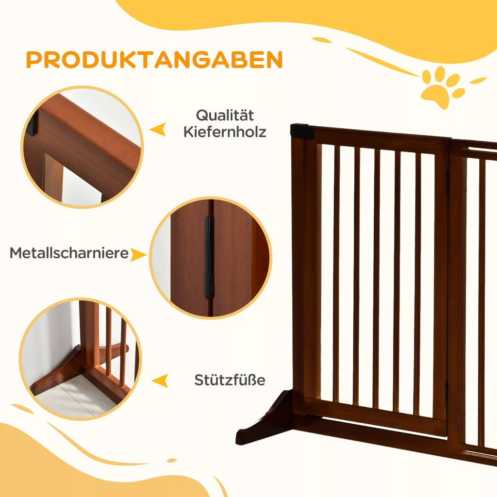 Apsaugos barjeras šunims, durų apsaugos grotelės, apsauginės medinės grotelės, laisvai pastatomos šunų grotelės su durelėmis, šunų blokavimo grotelės, konfigūruojamos grotelės židiniui ir krosnelei, rudos spalvos, 113-166 x 36 x 71 cm