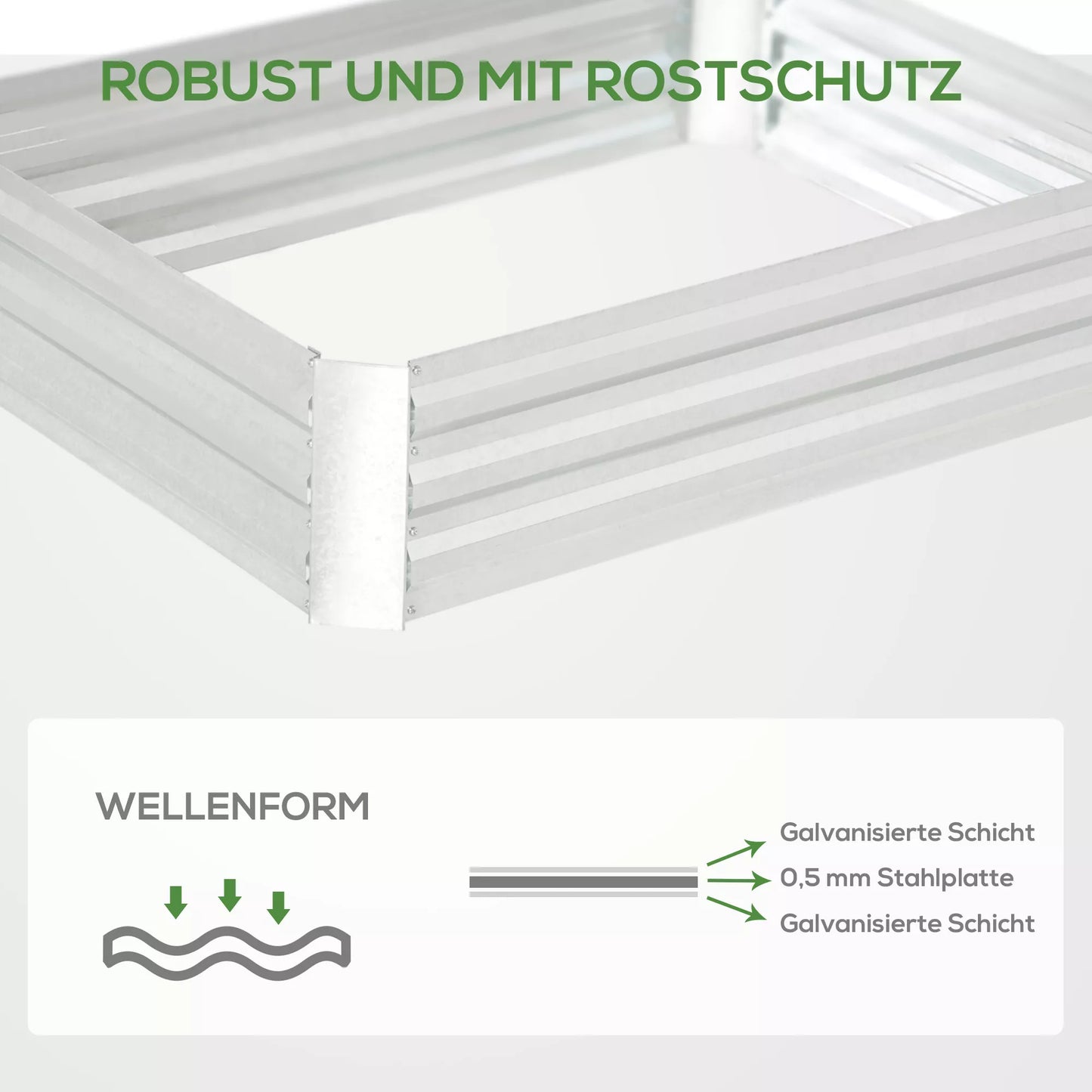Pakeltas lysas iš cinkuoto plieno, daržo lysas, sodinimo dėžė sodui, gėlių dėžė, gėlių vazonas, sidabrinis 120 x 90 x 30 cm