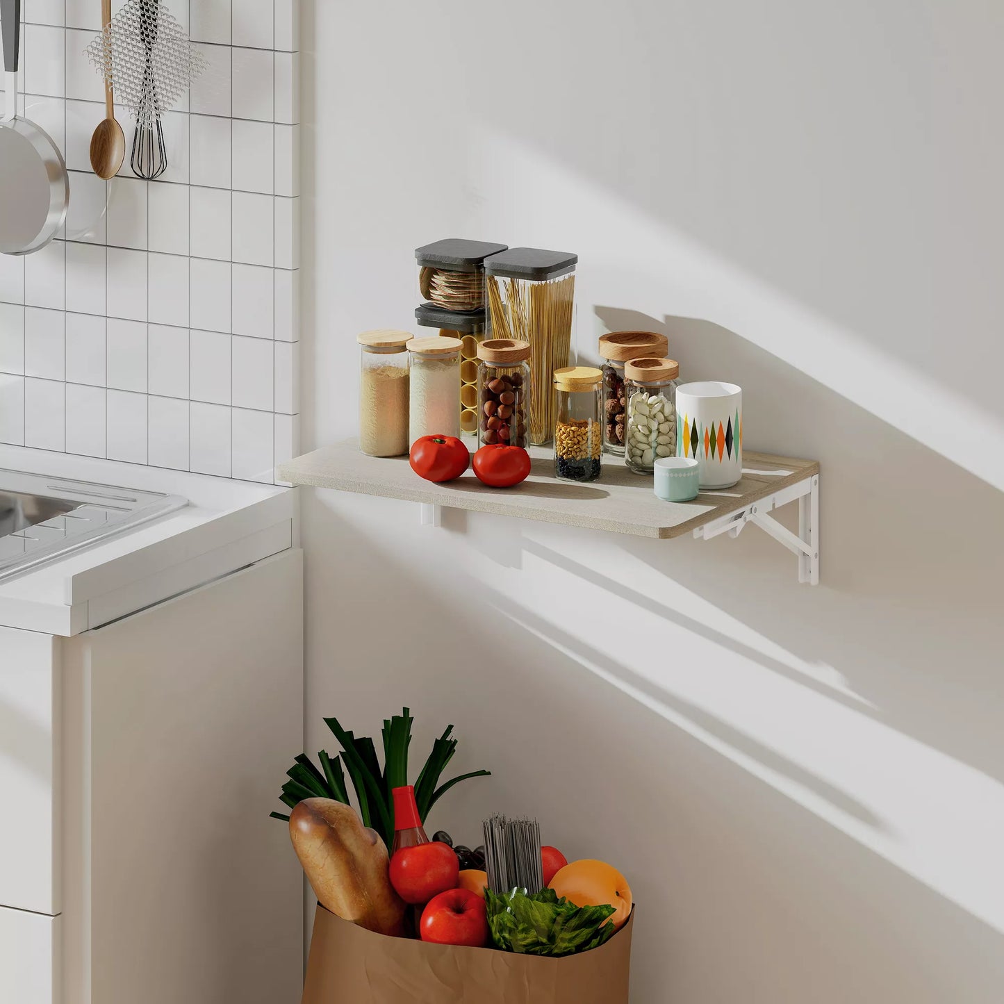 Sieninis sulankstomas stalas, 60x40 cm Sulankstomas stalas, vietą taupantis plaukiojantis stalas su užapvalintais kampais, skirtas namų biurui, svetainei, miegamajam, virtuvei, ąžuolas