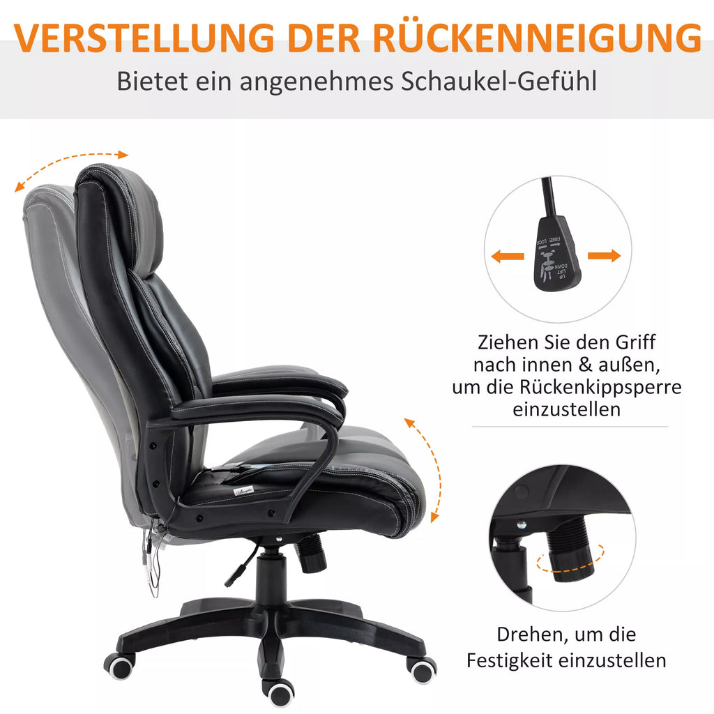 Biuro kėdė su masažu, aukščio reguliavimo pirmininko kėdė, ergonomiška biuro kėdė, žaidimų kėdė, kompiuterio kėdė, 6 vibracijos taškai, lininės išvaizdos reguliuojama juoda 66 x 78 x 112–120 cm