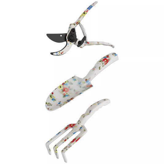 Sodo įrankių rinkinys, 3 vnt., metalinis sodo įrankis su gėlių kastuvėliu, rankiniu grėbliuku ir sodo žirklėmis