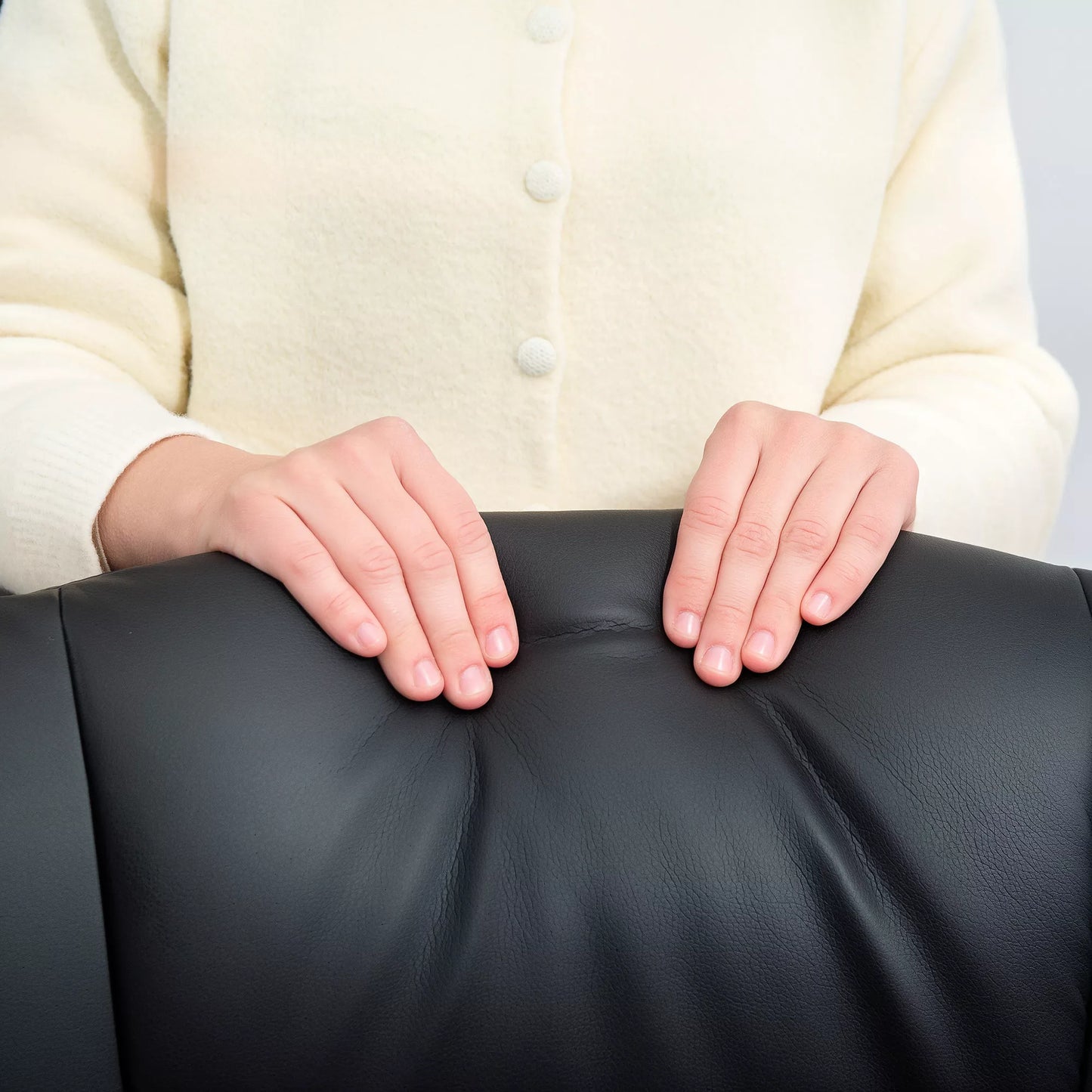 Relaksacinis krėslas su pėdų atrama, reguliuojamas, dirbtinės odos apmušalas, paminkštintas krėslas su atlenkiama atlošu, juodas