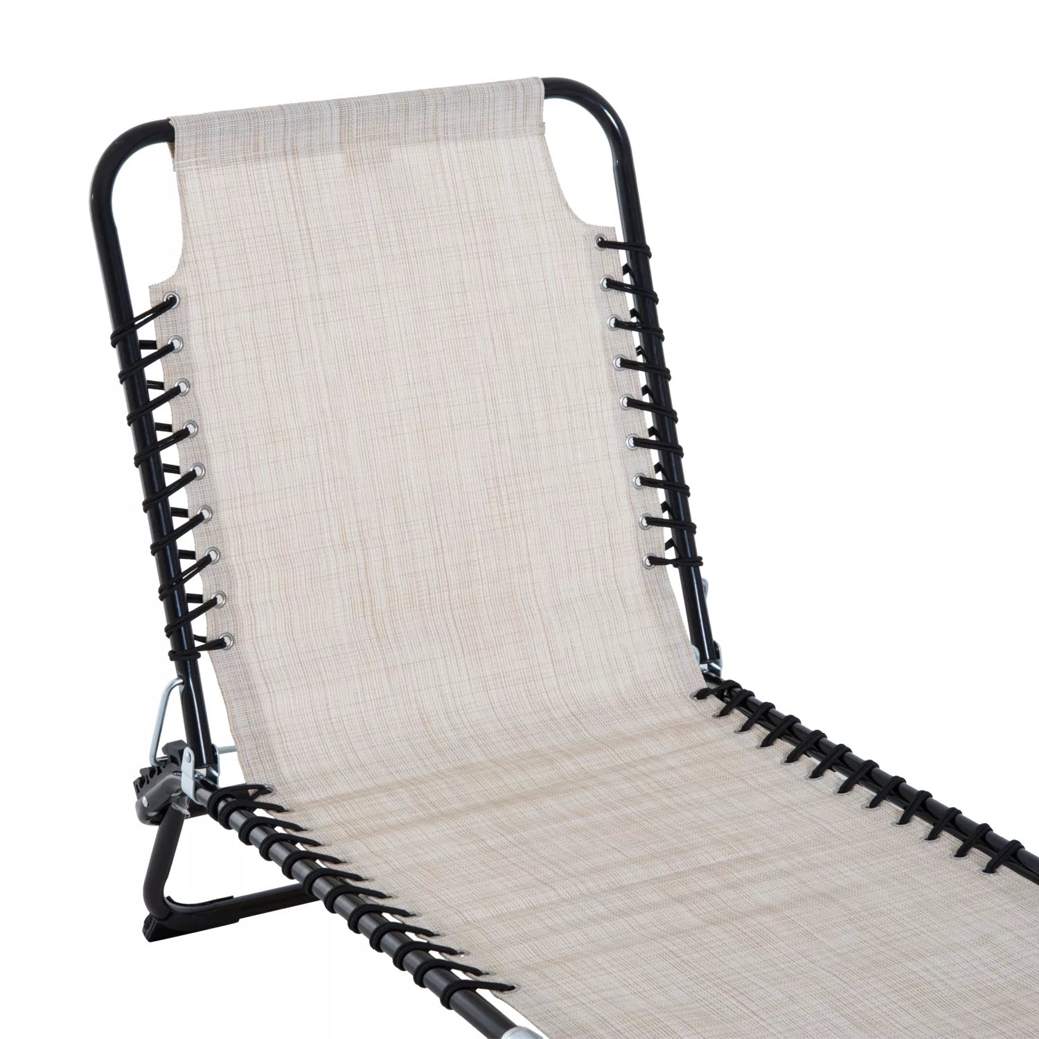 Sulankstomas gultas, sodo gultas, gultas su 4 pakopomis reguliuojamu atlošu, atsparus oro sąlygoms, tinkamas iki 120 kg svorio, skirtas sodui, paplūdimiui, baseinui, kreminės baltos spalvos.
