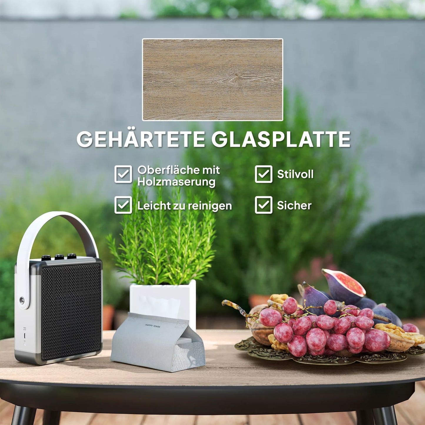 Lauko baldų komplektas iš poliratano, Lounge komplektas su 2 vietų sofa, foteliu, stikliniu staliuku, pagalvėlėmis 4 asmenims, tamsiai pilka+geltona