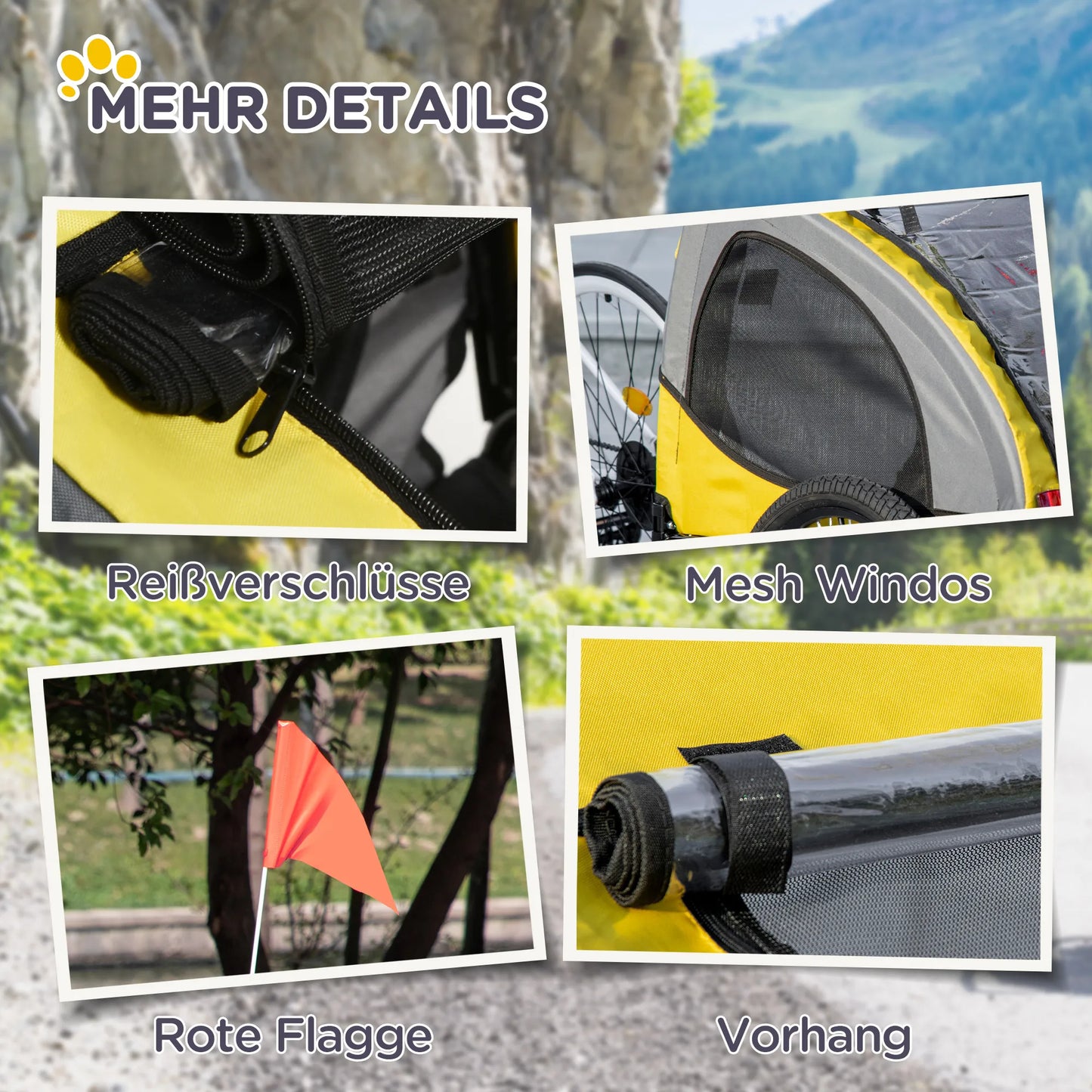 Šunų priekaba iki 20 kg, tinklelio langas, atlenkiama danga, universali jungtis, plieninis rėmas, geltona 140 x 71 x 83 cm