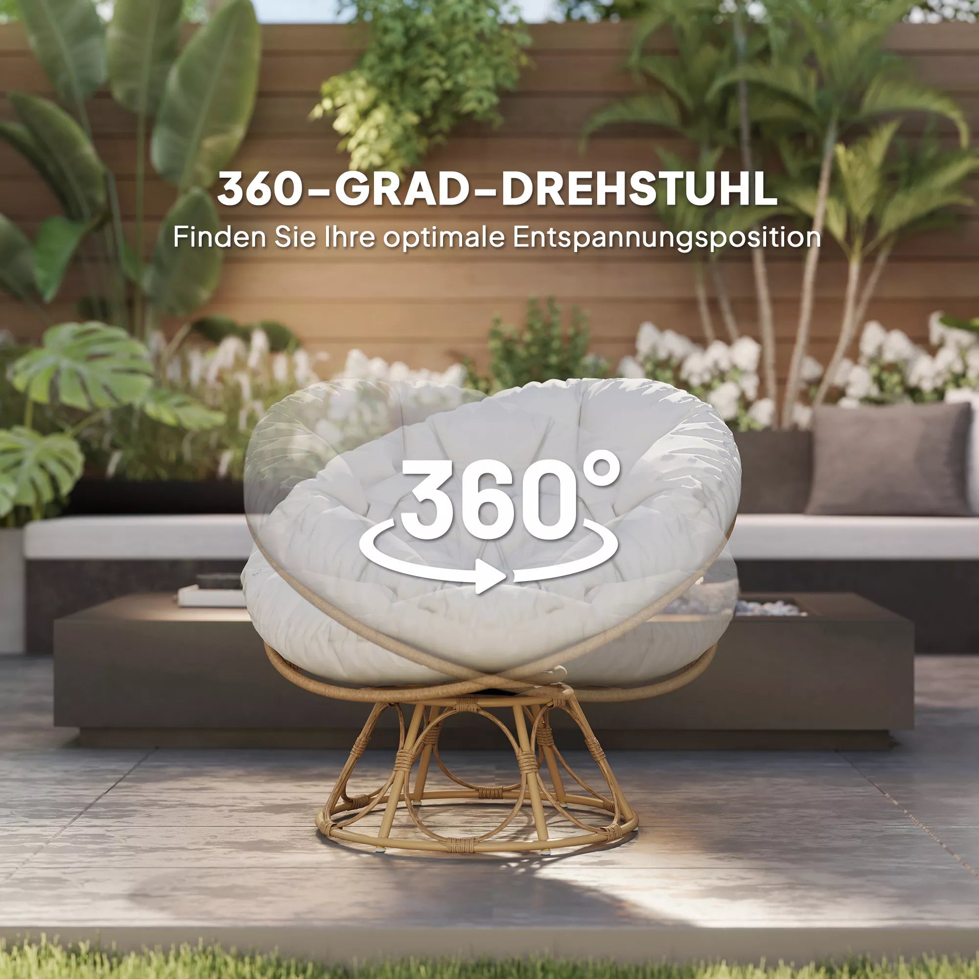 Papasansessel Rattan 360° sukiojamas krepšinio kėdė su sėdimojo pagalvėle apvali lauko
