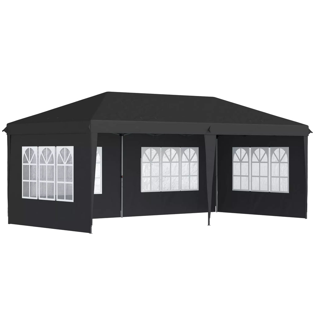 Greitai surenkama pavėsinė, sulankstomas renginių paviljonas, poliesteris ir plienas, 3x6 m, juodas