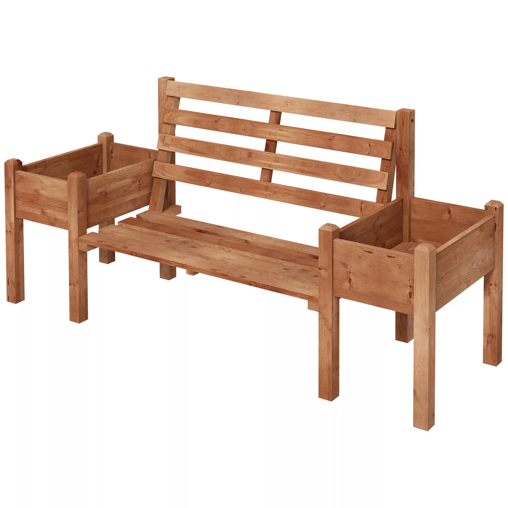 Sodo suoliukas su gėlių dėžėmis, medinis, 184 cm x 59 cm x 95 cm, rudos spalvos