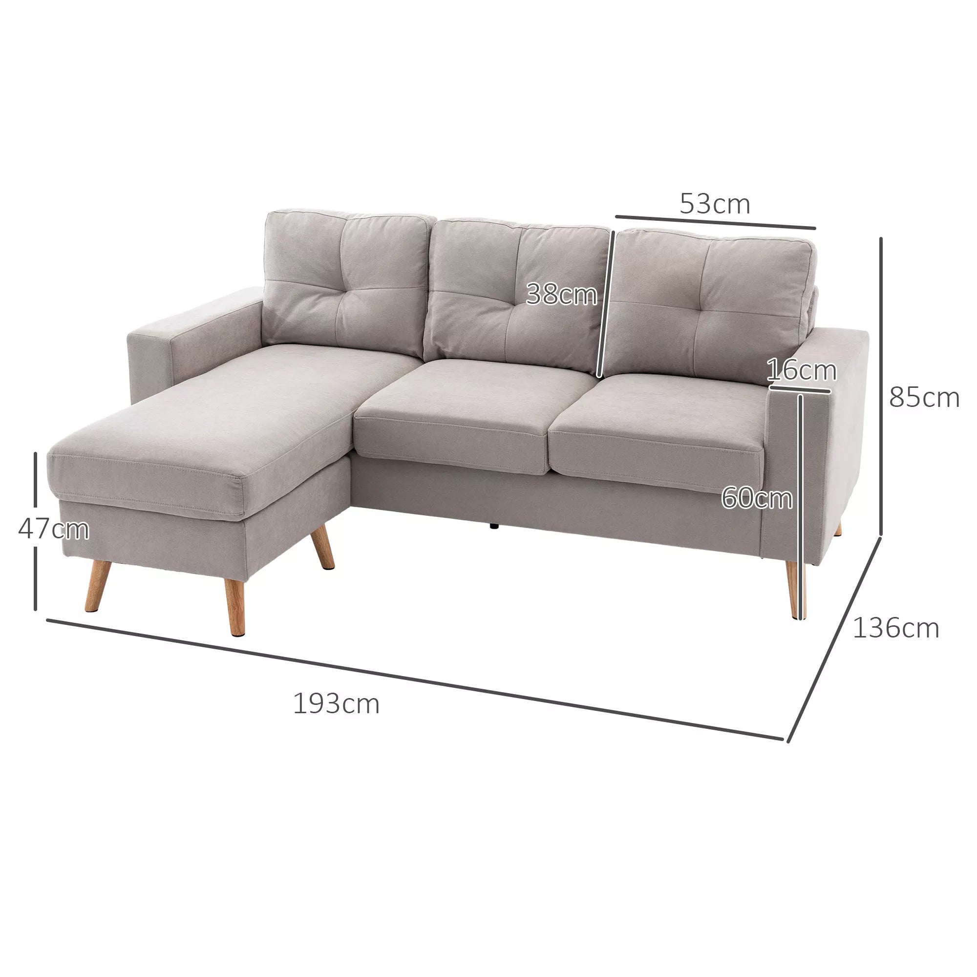 Kampinė sofa keičiama kryptimi 193x136 cm šviesiai pilka