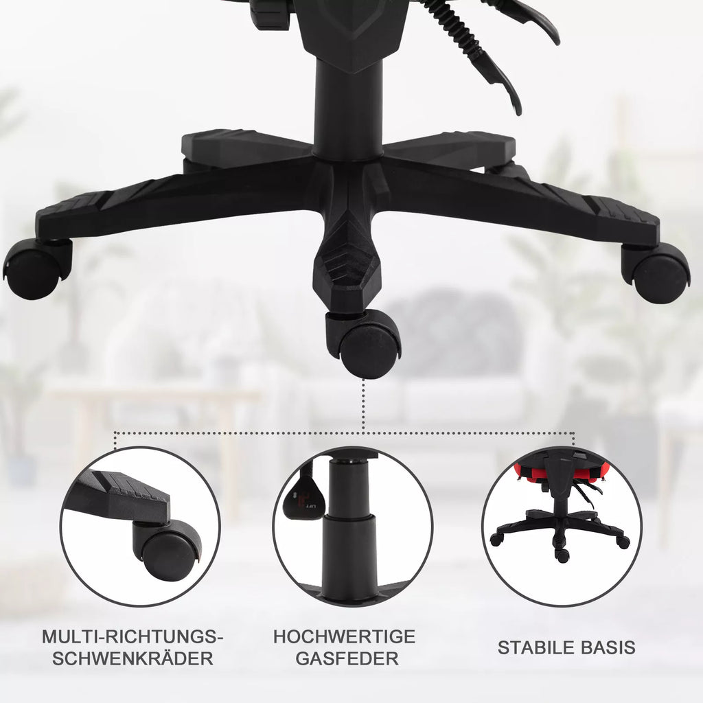 Ergonomiška biuro kėdė, žaidimų kėdė, sukiojama kėdė su atrama kojoms, kompiuterio kėdė, vadovo kėdė,  reguliuojamo aukščio, poliesteris, juoda + raudona, 58 x 63 x 112–122 cm