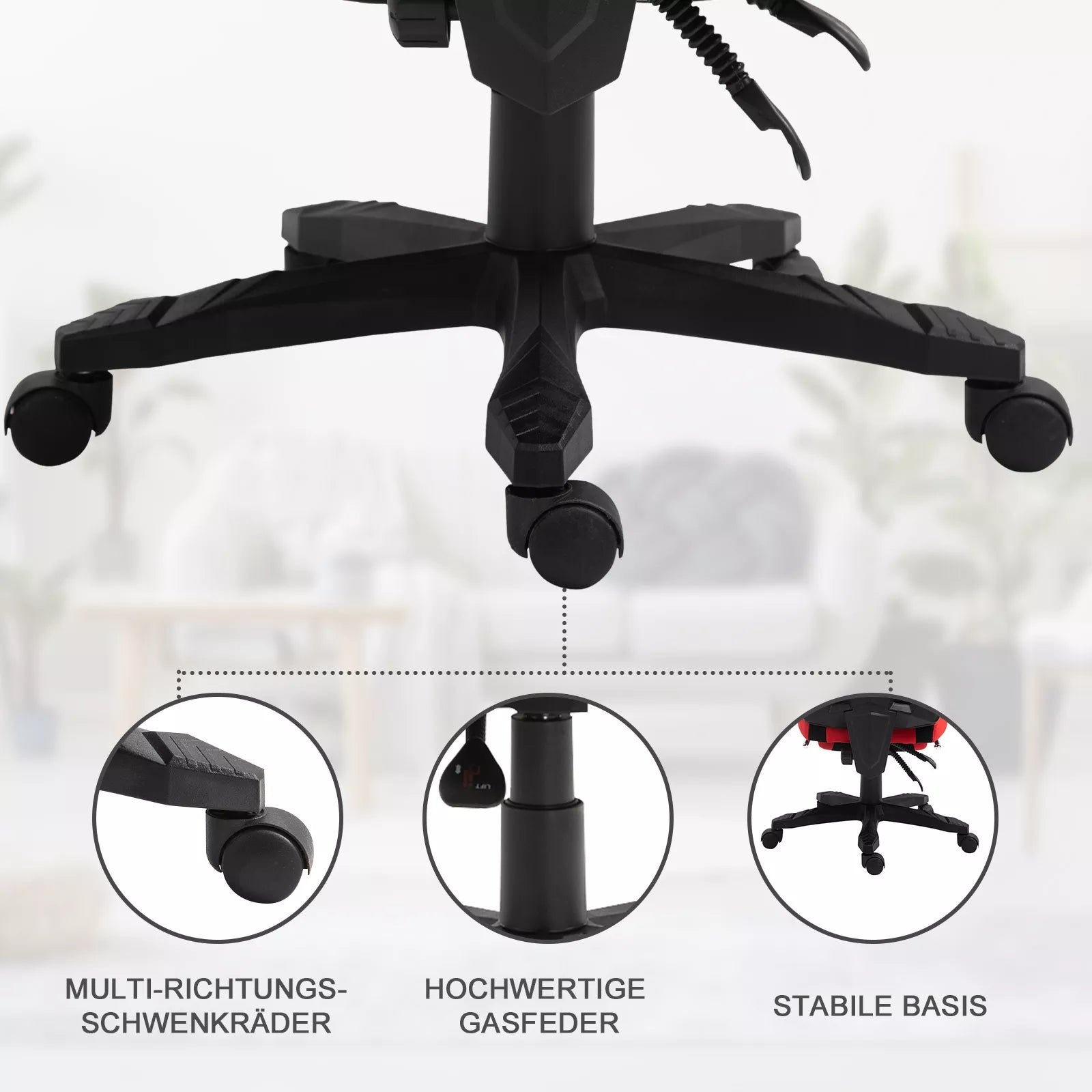 Ergonomiška biuro kėdė, žaidimų kėdė, sukiojama kėdė su atrama kojoms, kompiuterio kėdė, vadovo kėdė,  reguliuojamo aukščio, poliesteris, juoda + raudona, 58 x 63 x 112–122 cm