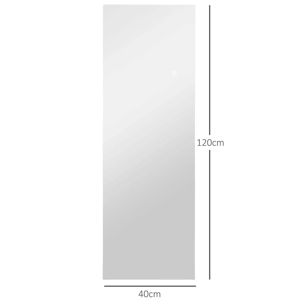 LED viso kūno veidrodis, reguliuojamas, be rėmo, valdymas liečiant, 40 x 120 cm