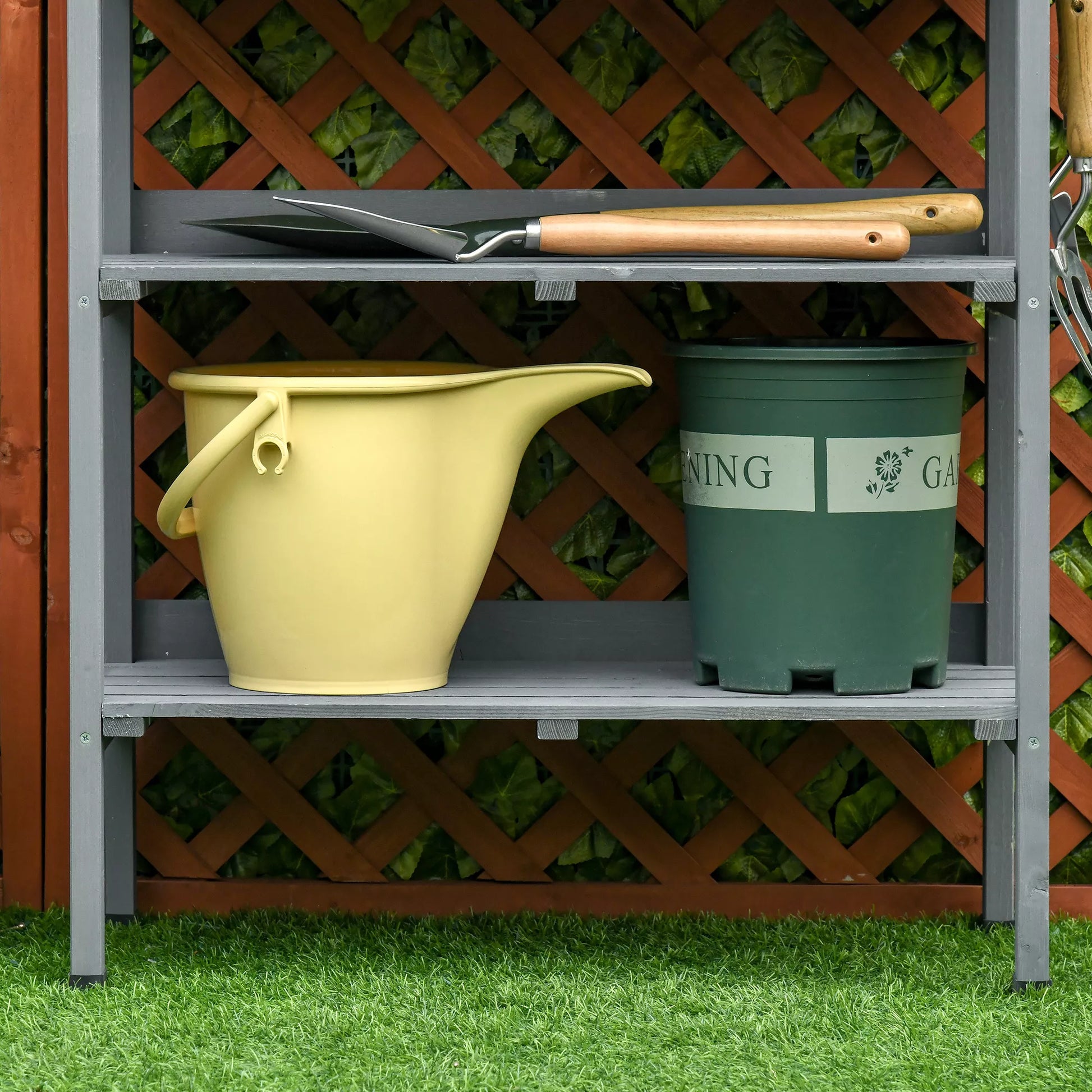 Augalų stalas Sodininkystės stalas Gėlių stalas su metaliniu darbo paviršiumi Sodas Medis Pilkas 76 x 37 x 89 cm