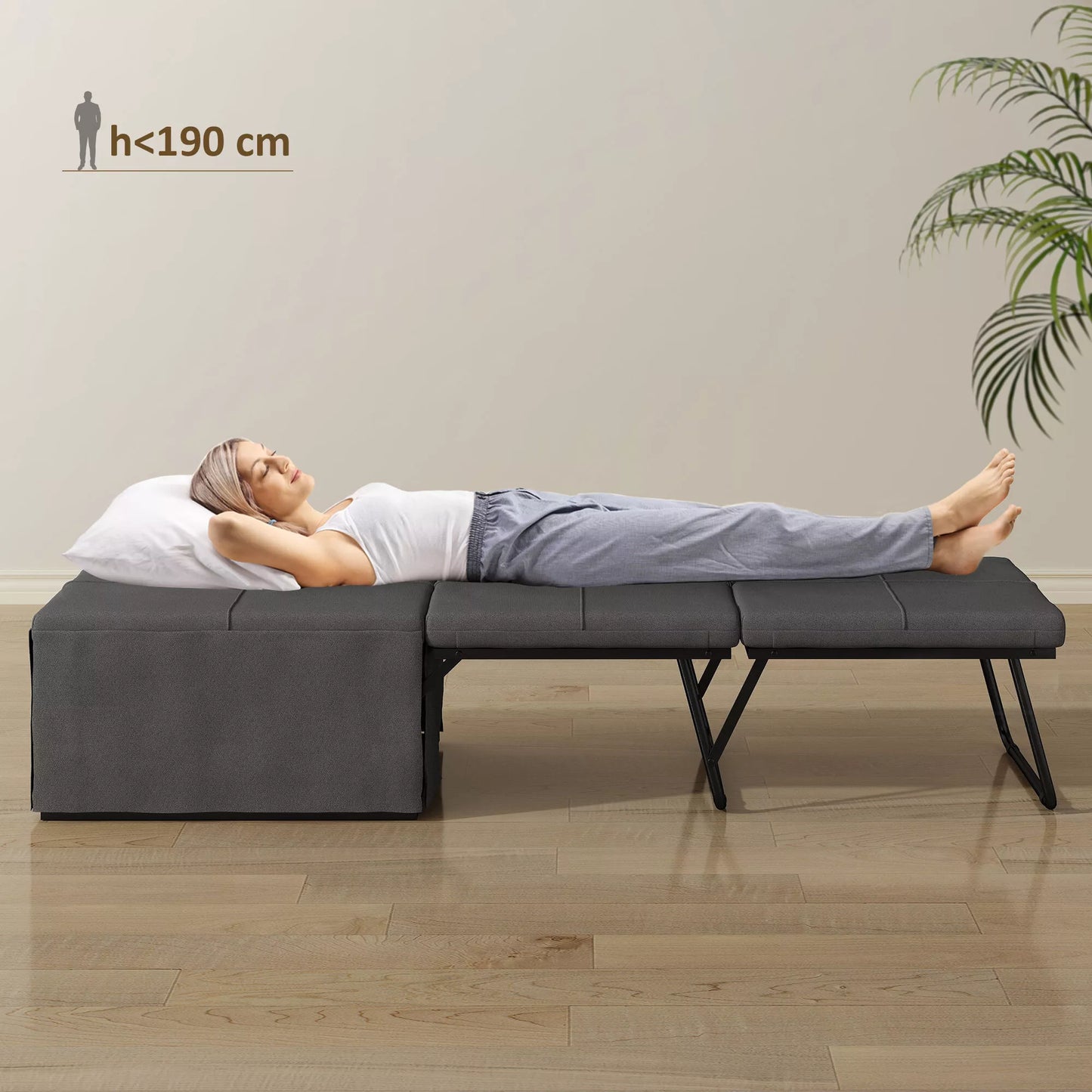 Sulankstoma lova, su čiužiniu ir apsauginiu uždangalu, 190 x 69 x 38,5 cm, Pilka