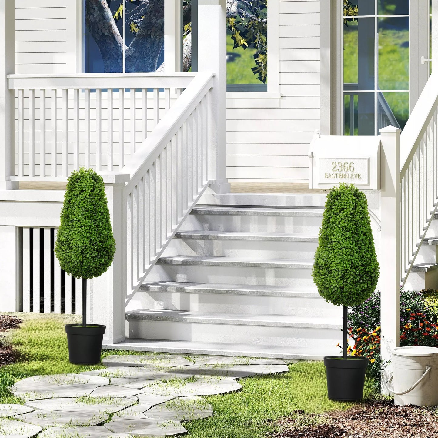 2 vnt. rinkinys Dirbtinis buksmedis 90 cm dirbtinis augalas lašelio formos, plastikiniai dirbtiniai augalai vazone, moderni dekoracija