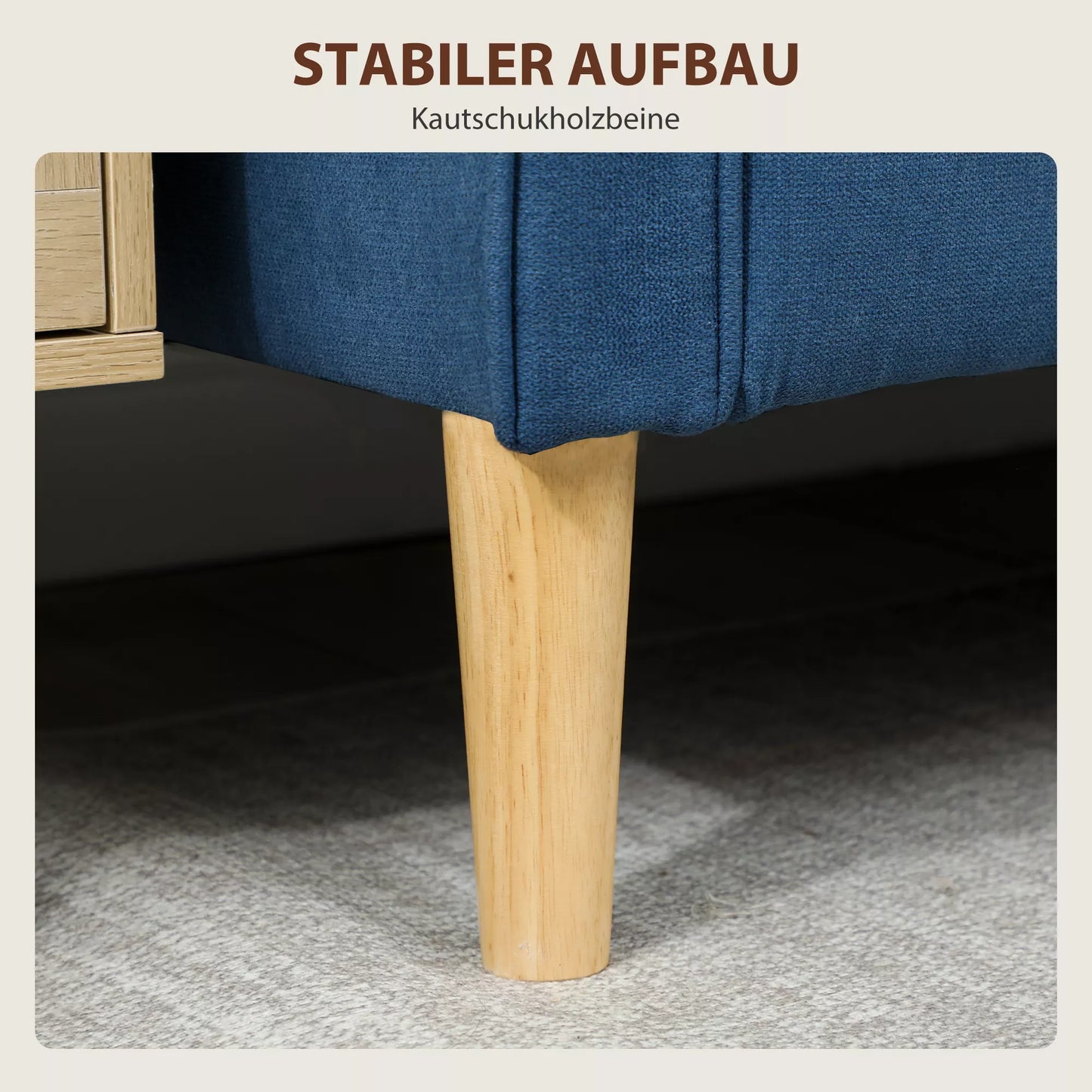 Dviejų vietų sofa su daiktadėže, sagomis apsiūta, pagalvėlės, kaučiukmedžio mediena, 117x62x78cm, mėlyna