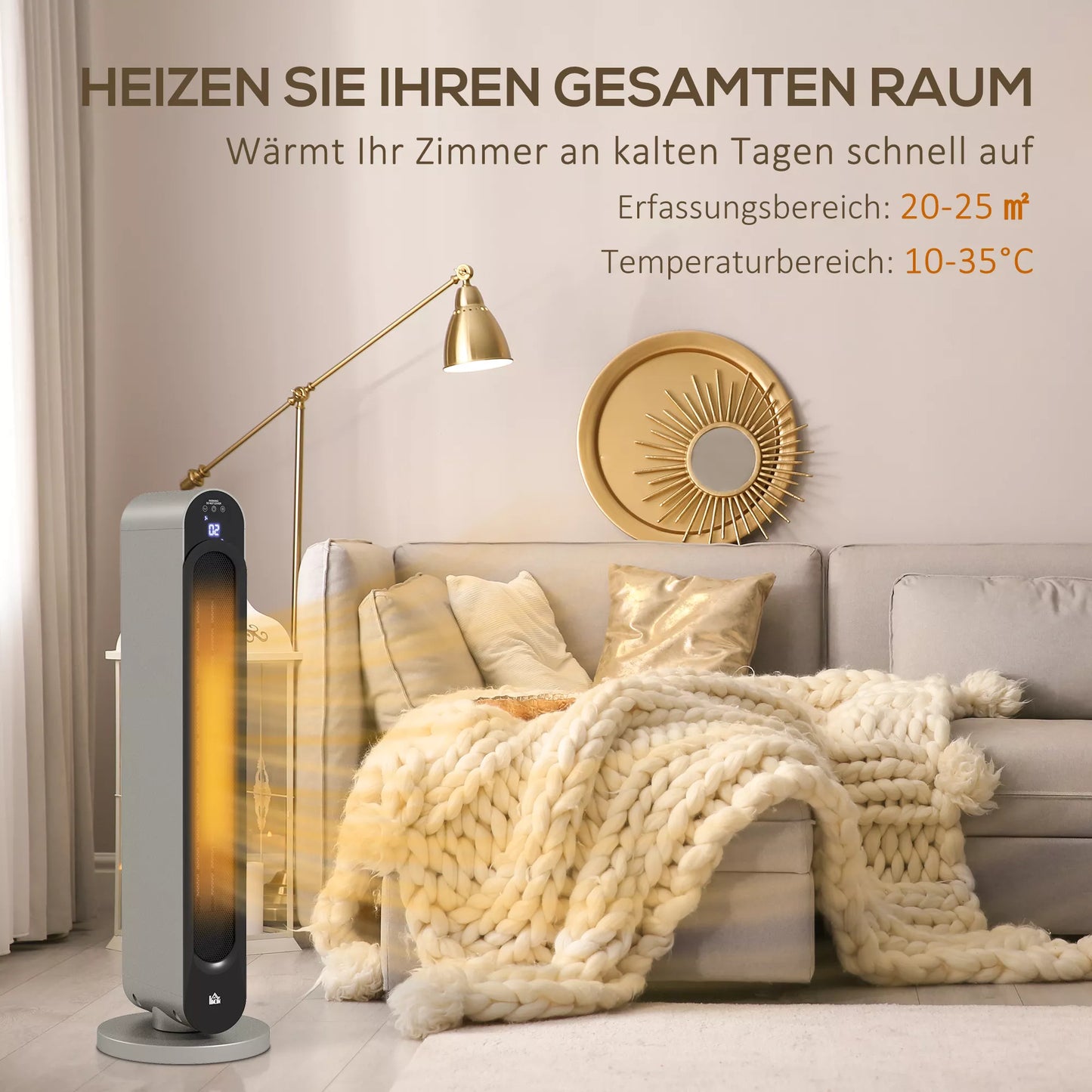 Elektrinis šildytuvas, 3 režimai, 12 valandų laikmatis, LED ekranas, sukimosi funkcija