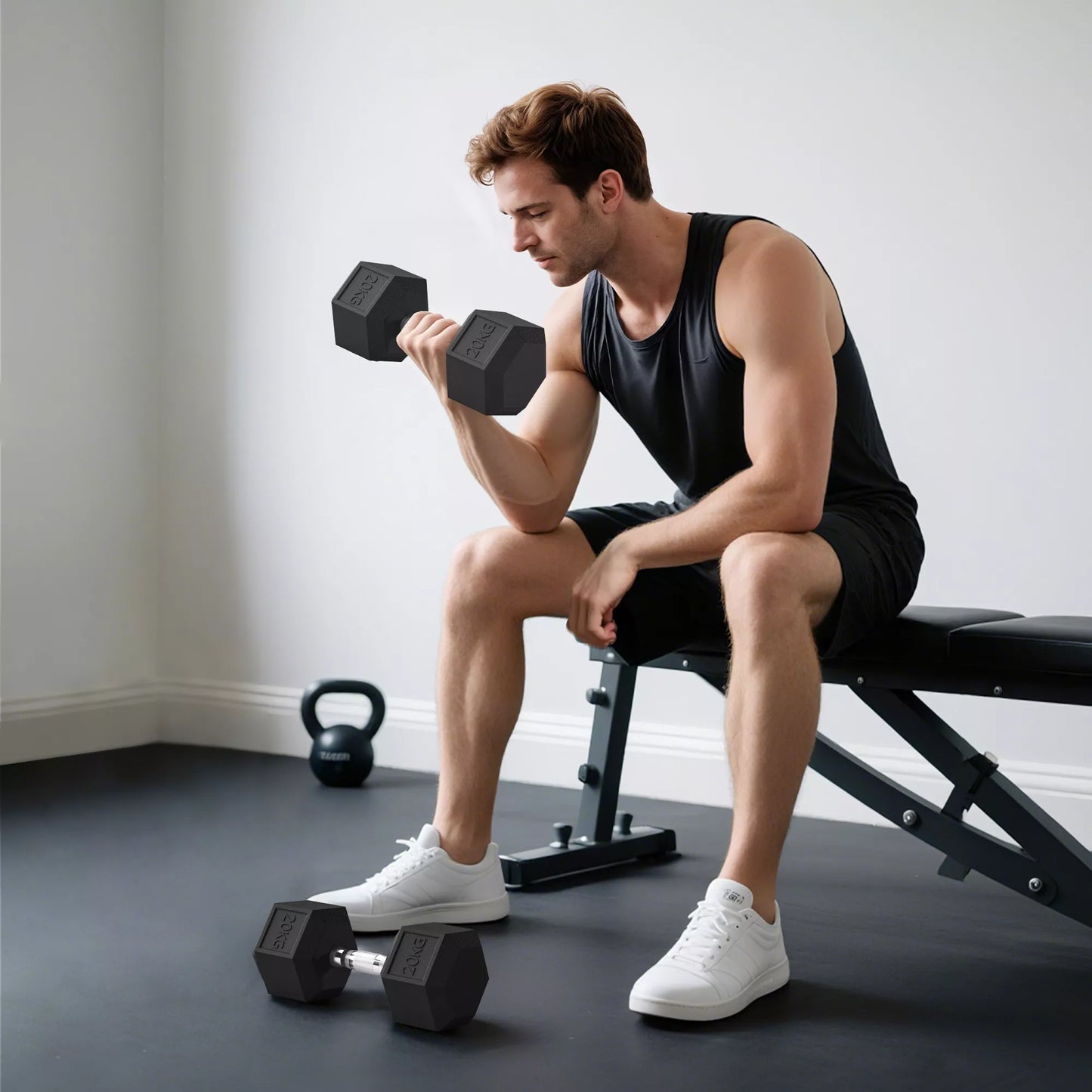 Hanteliai su rifliuota rankena, ketaus hantelis, 2 x 20kg, skirti namams, sporto salei, jėgos treniruotėms