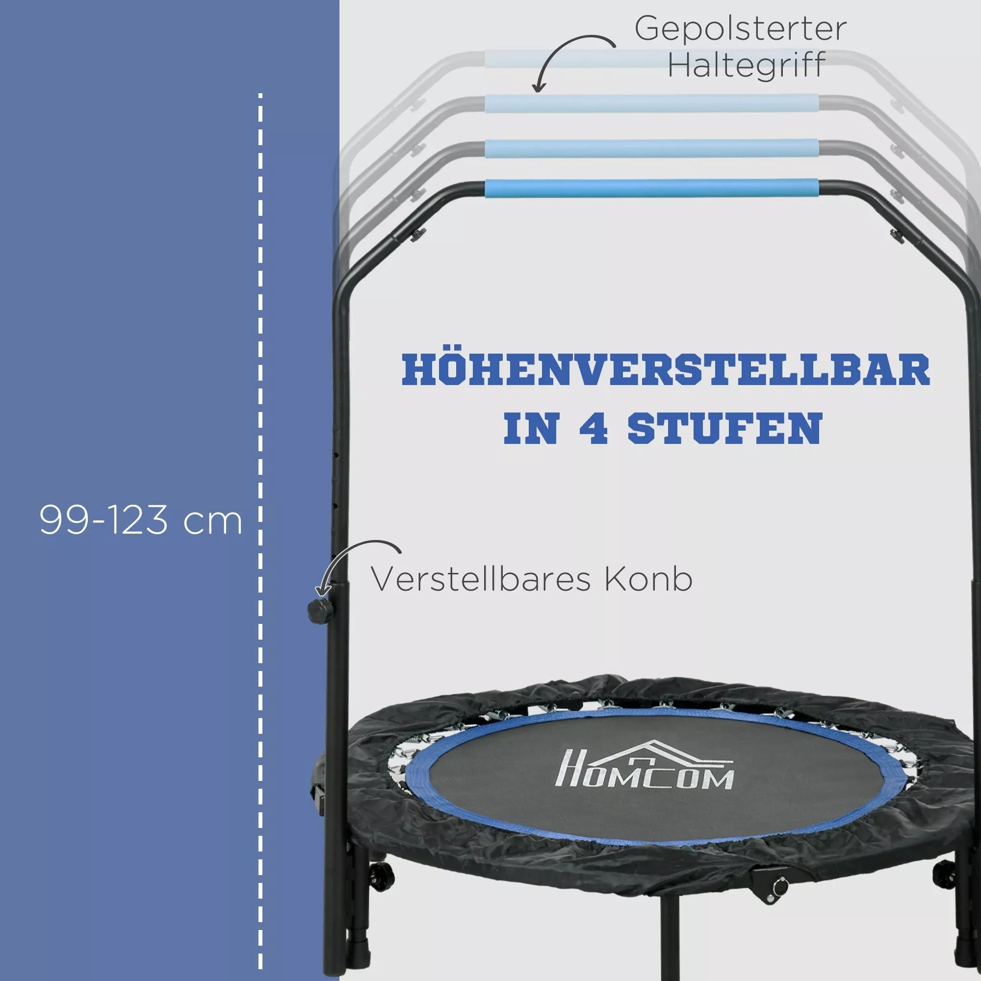 Fitneso batutas su reguliuojama rankena, 102 cm, iki 150 kg, juodos ir mėlynos spalvos