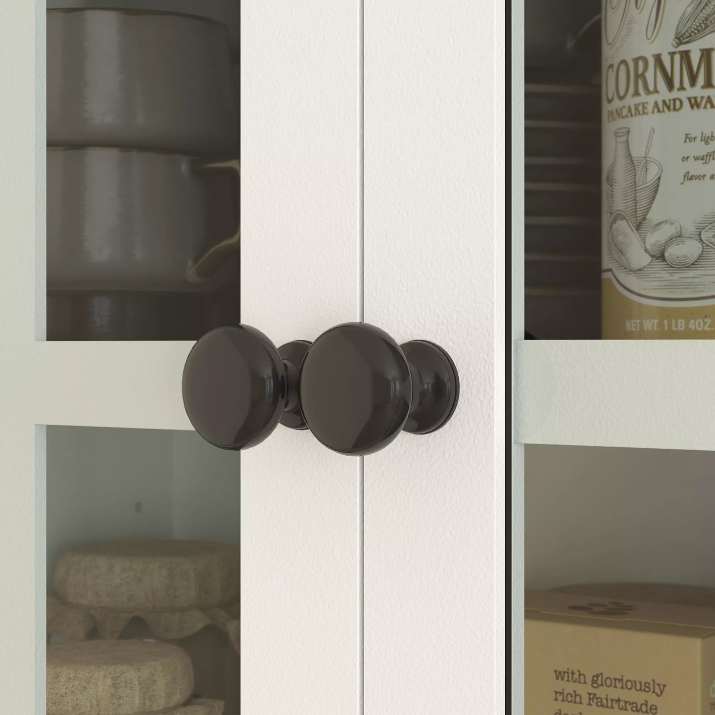 Virtuvės spintelė su stiklinėmis durelėmis, 2 stalčiai, indų spintelė, valgomojo spintelė, medinė, 68 x 39,5 x 170 cm, balta