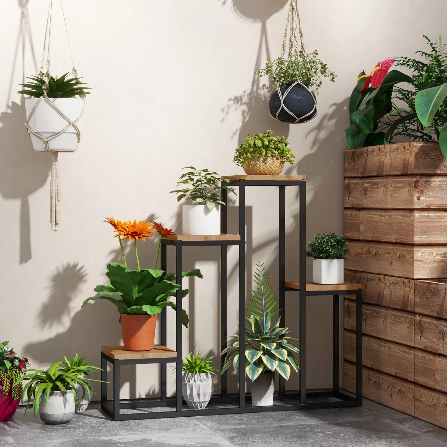 Gėlių lentyna, 4 pakopos, skirta naudoti viduje ir lauke, metalinis rėmas, 80 x 20 x 74 cm