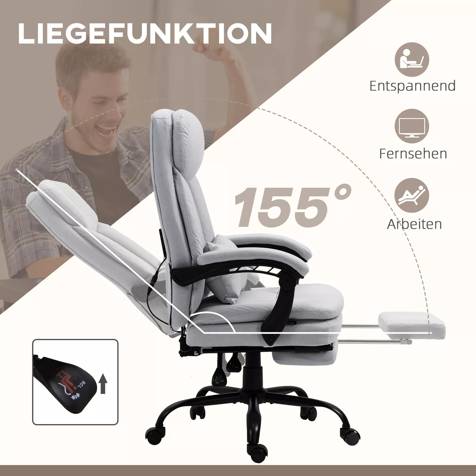 Biuro kėdė su masažo ir šildymo funkcija, reguliuojama, iki 120 kg, 66 x 67 x 110-118 cm, pilka