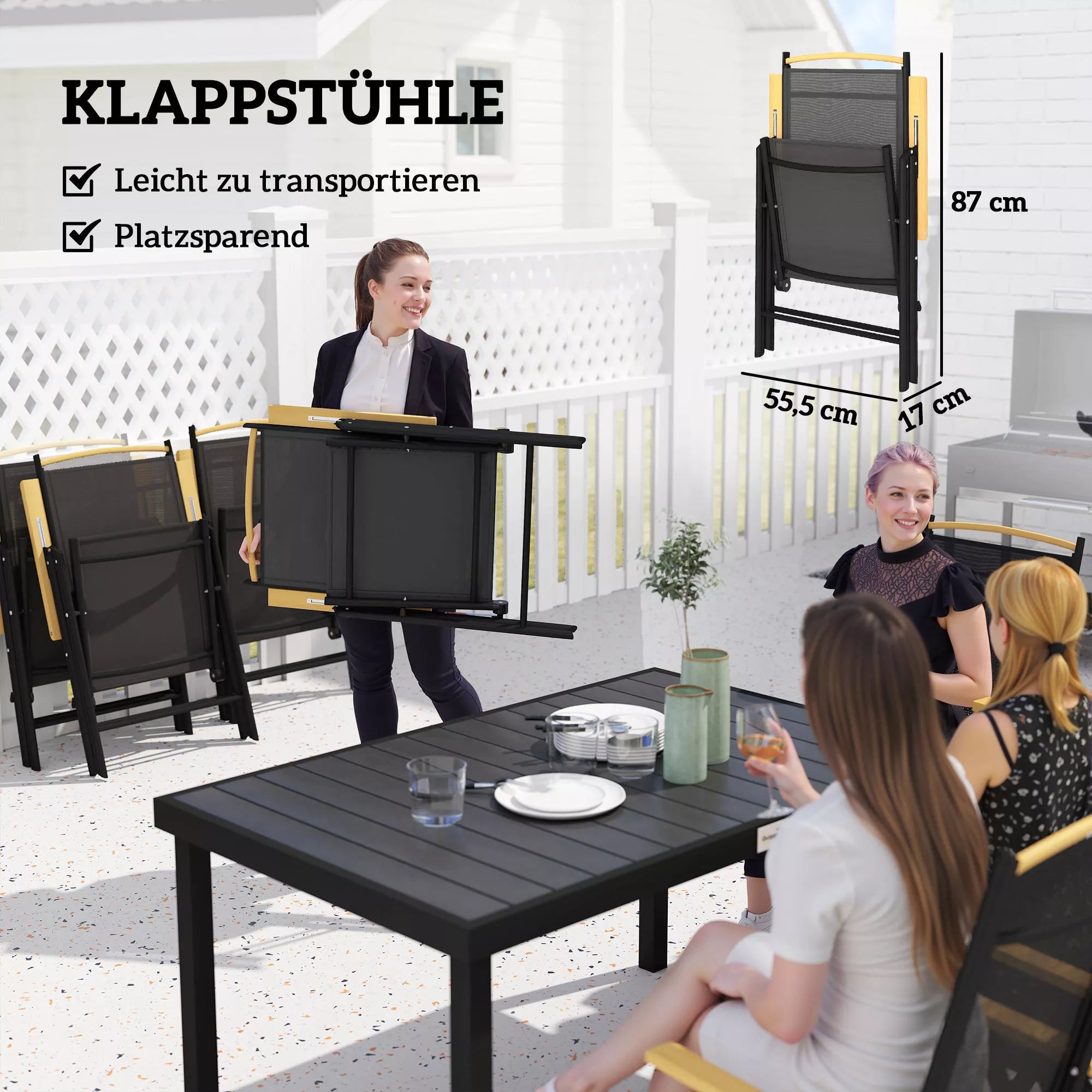 Sulankstomas sėdimųjų baldų komplektas 6 asmenims 1 stalas + 6 kėdės Sodo baldų komplektas Sėdimųjų baldų komplektas Aliuminis Tinklelis Juodas