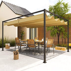 Pergola, tvirta saulės apsauga sodui, balkonui, terasai, pagaminta iš metalo ir plastiko, atspari UV spinduliams ir vandeniui, chaki spalvos