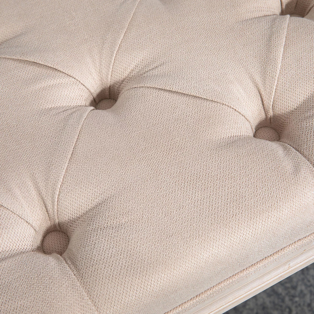 Sėdimoji sofa Vintage dizainas Vintage sofa, sagų siuvimas, tekintos kojos, Shabby Chic, kreminė spalva
