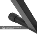 Juodo pianino suolo X formos kojų apatinė dalis su metaliniais sąnariais ir guminiais padais
