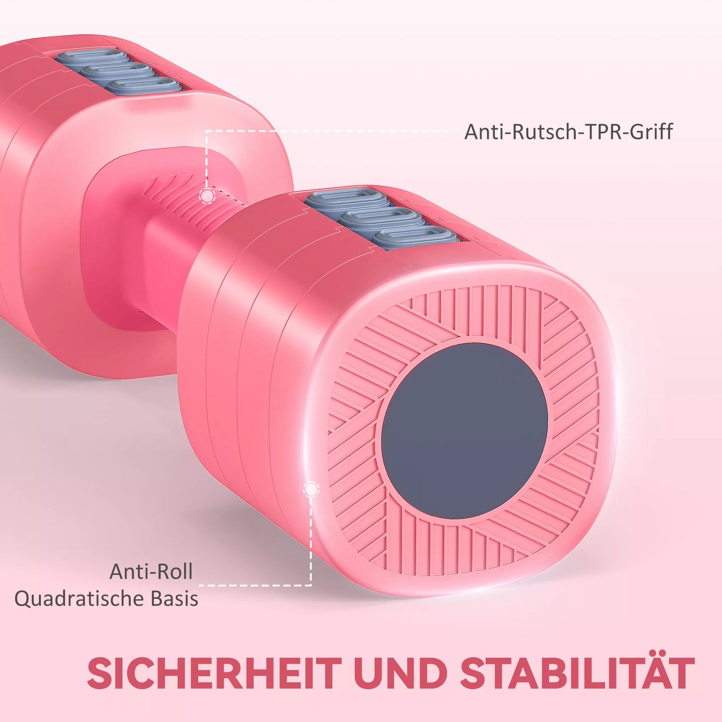 Hantelių rinkinys, reguliuojamas svoris, kvadratinė forma, universalus, metalinis vidus, raudonas