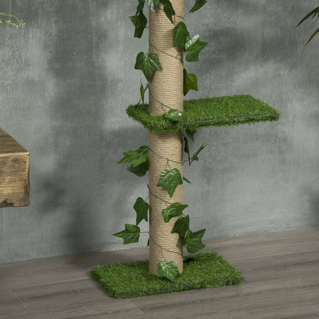 Kratzbaum aukštis reguliuojamas 202-242 cm, neslidus, džiuto virvės stulpeliai, medžio drožlių plokštė, žalia/geltona