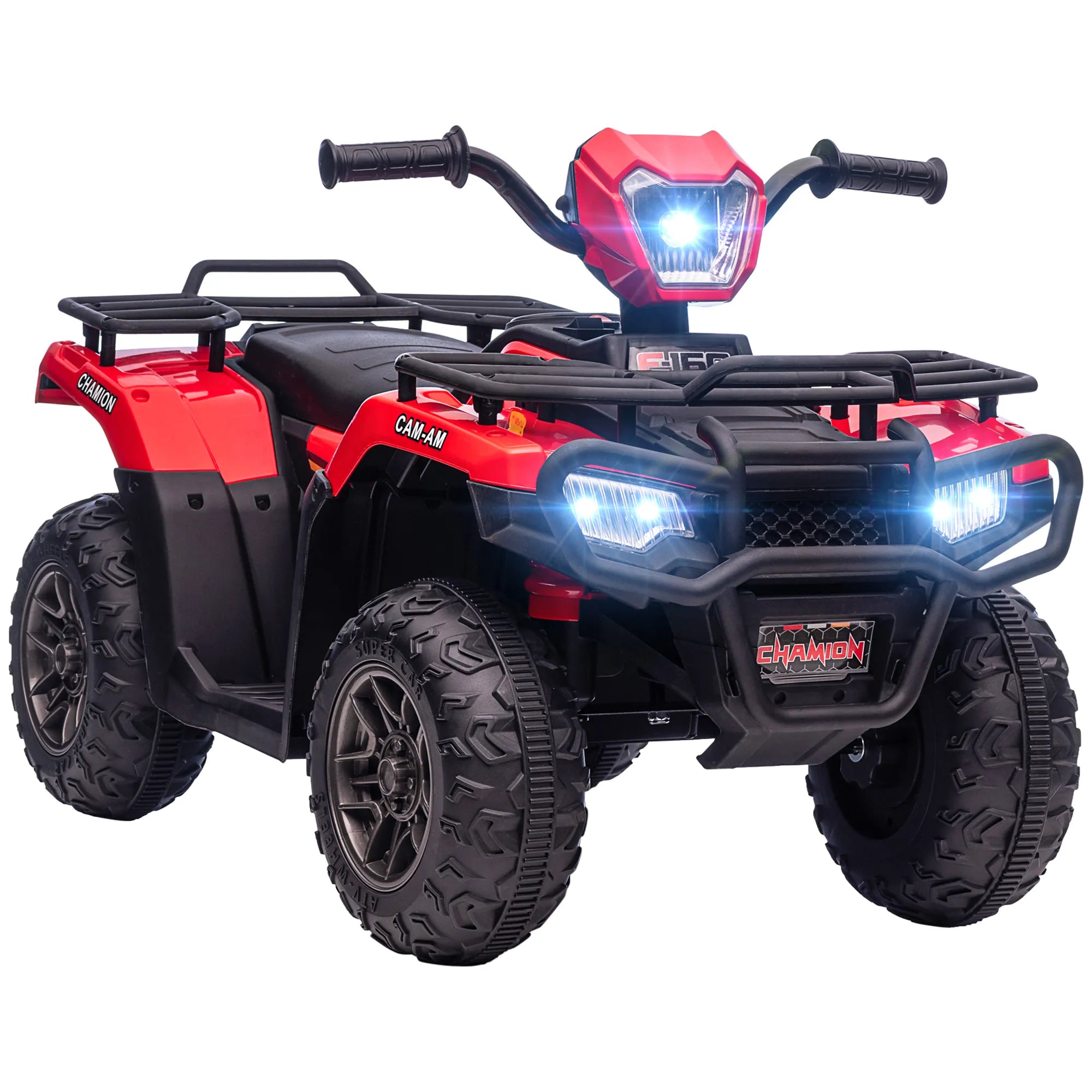 Elektrinis keturratis vaikams, maks. 4 km/val., nuo 3 metų, LED priekiniai žibintai, muzikos jungtis, juoda+raudona 88 x 45 x 50 cm