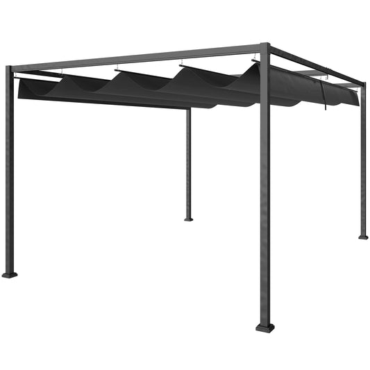Pergola, apie 3x2 m, sodo pavėsinė, terasos stogas, metalinė, atskira sodo pavėsinė su reguliuojamu stogu, UV apsauga, saulės apsauga terasai ir sodui, juoda + pilka