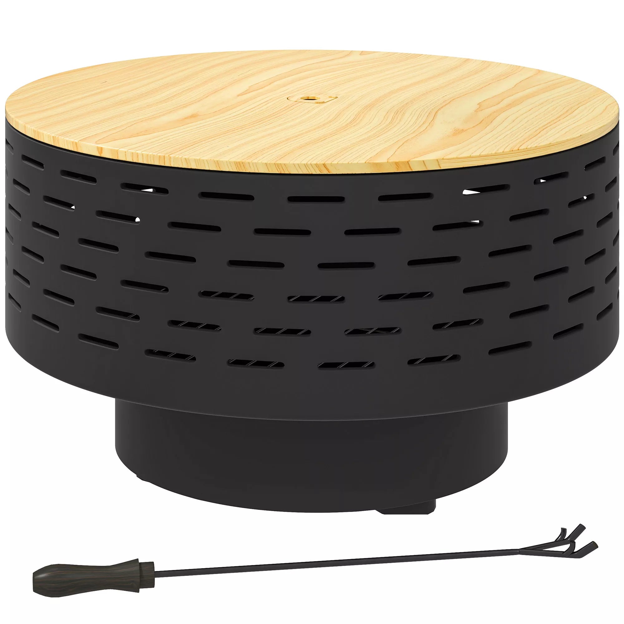 3-in-1 ugnies dubuo Ø60 x 39 cm iš nerūdijančio plieno Ugnies vieta su grotelėmis Ugnies apsauga Kūrenimo kirtiklis Anglies pilkos spalvos