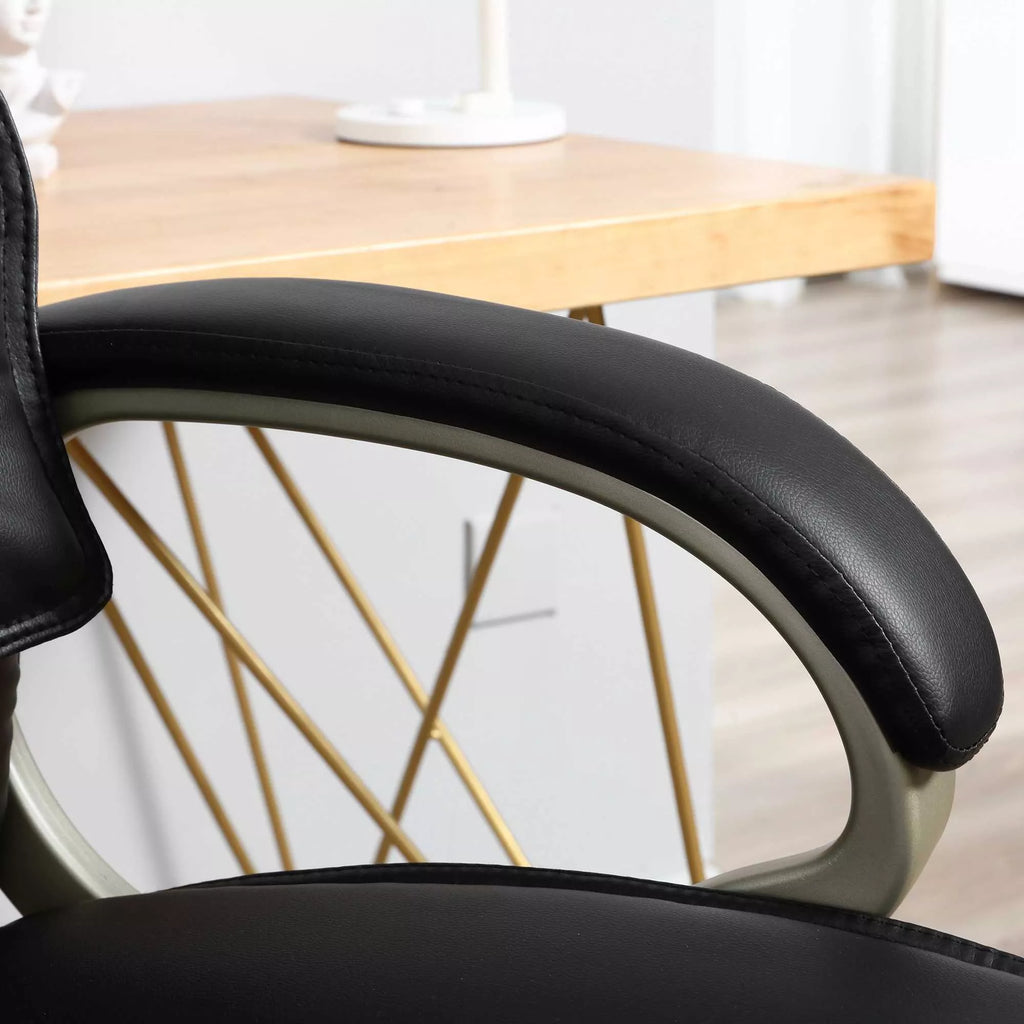 Biuro kėdė, vadovo kėdė su svyravimo funkcija, ergonomiška sukama kėdė, sportinio dizaino, su aukšta atlošo atrama, juoda, dirbtinė oda, metalas, 70 x 58 x 114–124 cm