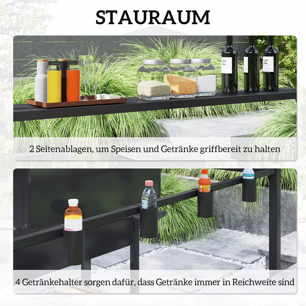 Grillpavillon 250 x 160 x 250 cm vandeniui atsparus sodo paviljonas su dvigubu stogu, šoninėmis lentynomis Juodas