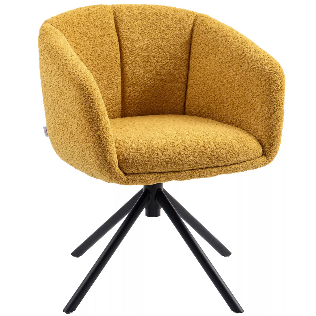 Fotelis, minkštas krėslas su patogia sėdimoji dalimi, pasukamas, minkštas apmušalas, iki 120 kg, geltonas