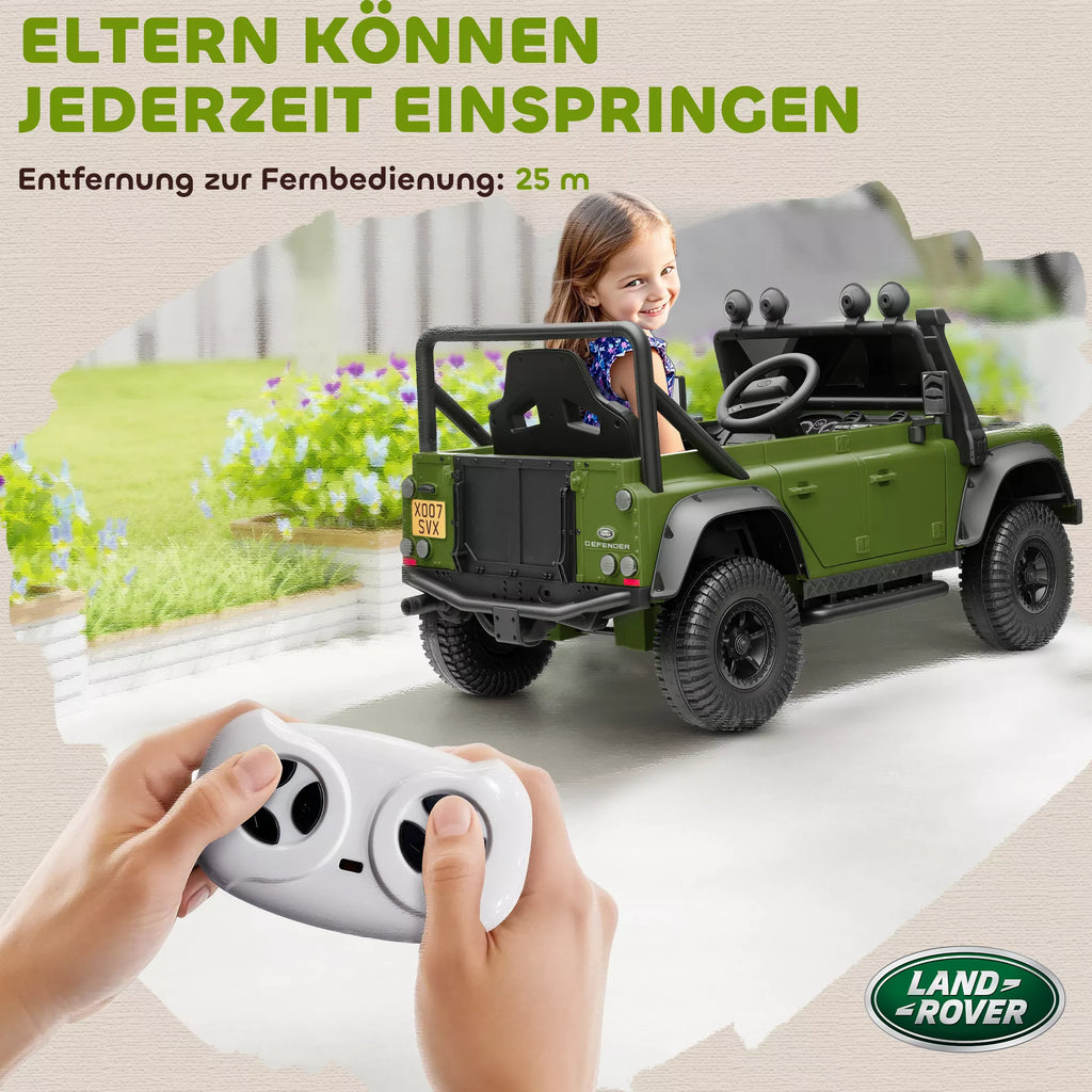 Vaikiškas elektromobilis Land Rover Defender, 37–60 mėn. vaikams, žalias