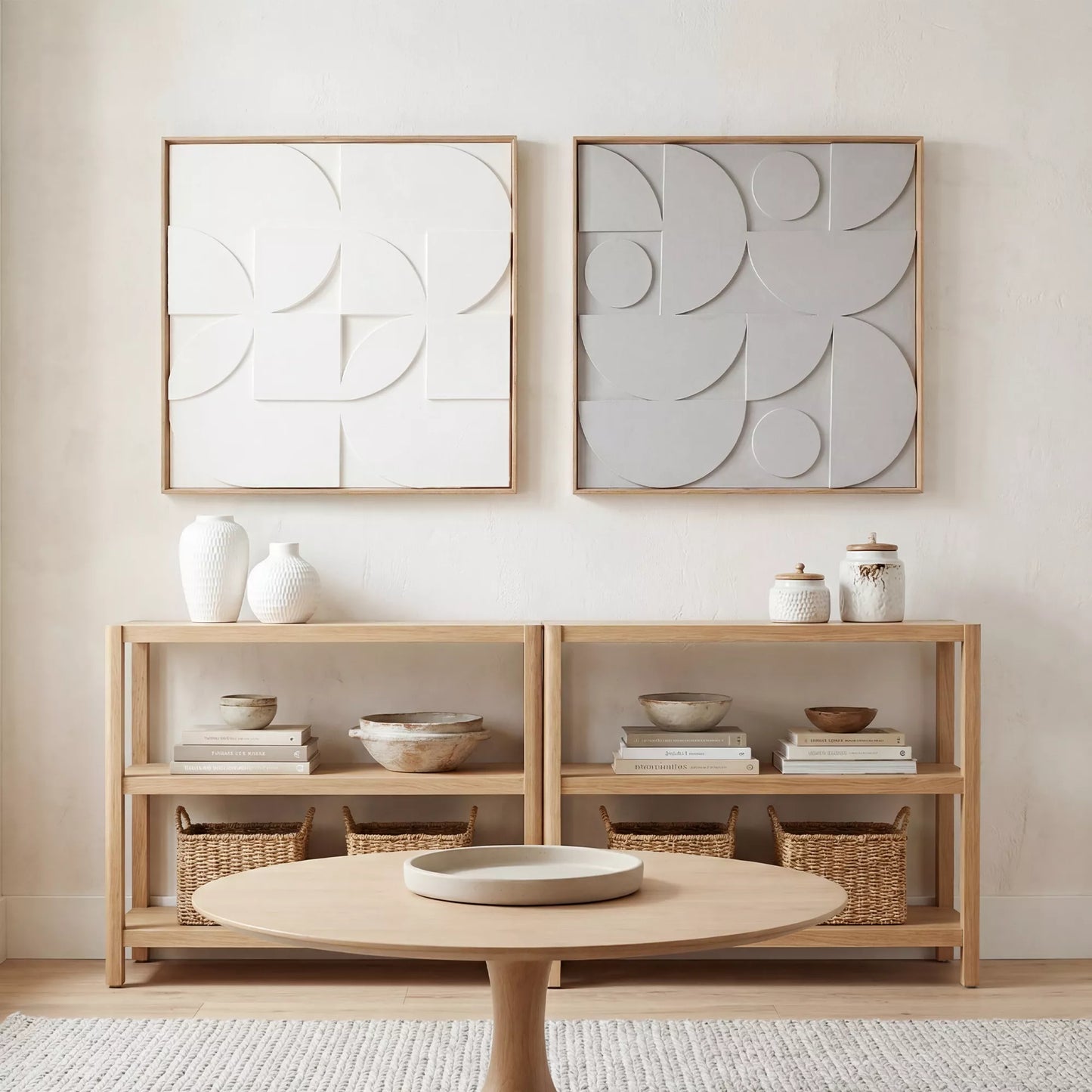 Sienų dekoracija 3D, 2 vnt. rinkinys, geometrinė sienų dekoracija, moderni sienų dekoracija, skirta svetainei, prieškambariui, 80 x 3,5 x 80 cm, balta